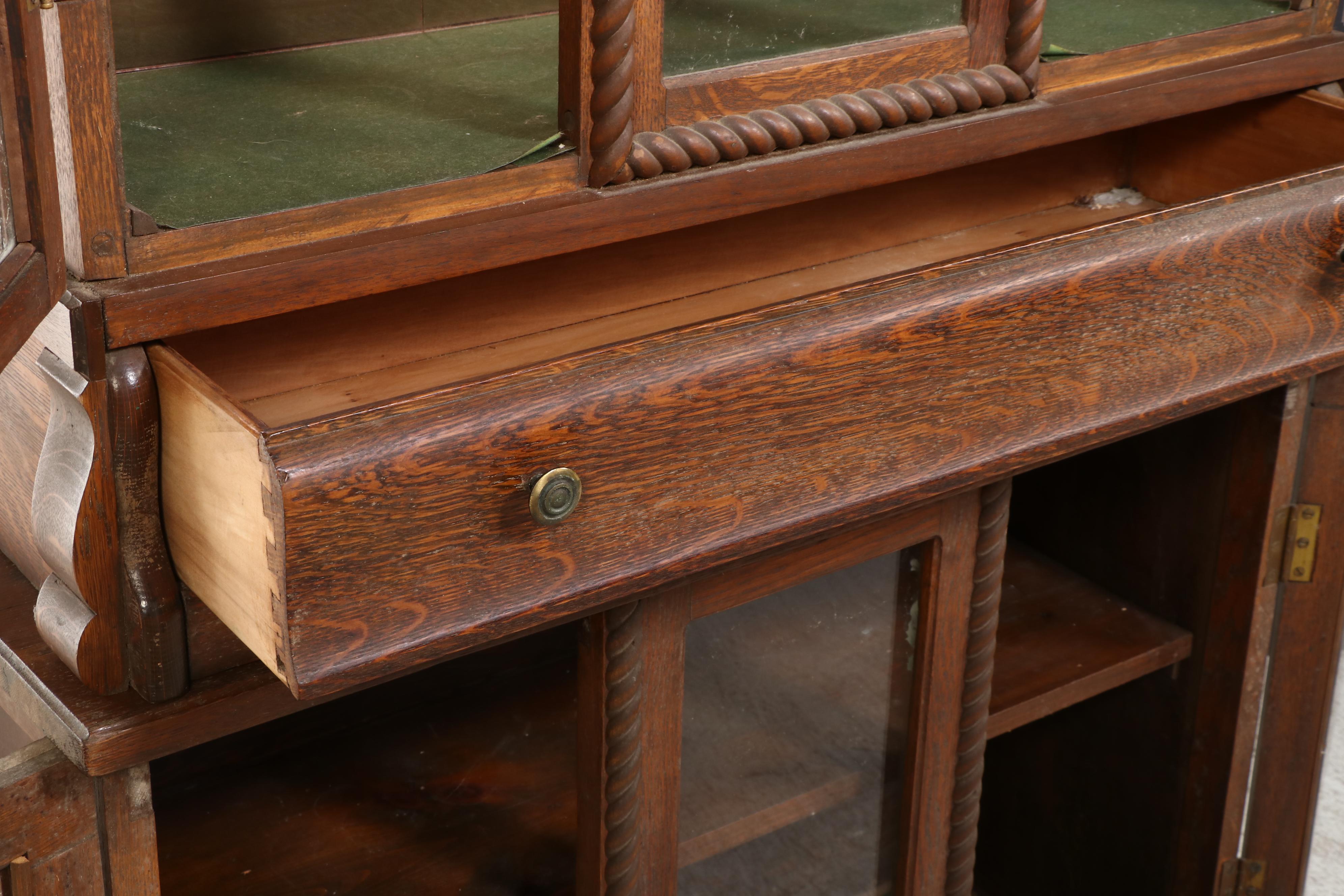 Victorian Oak and Glass Two-Piece China Cabinet, Late 19th/Early 20th Century