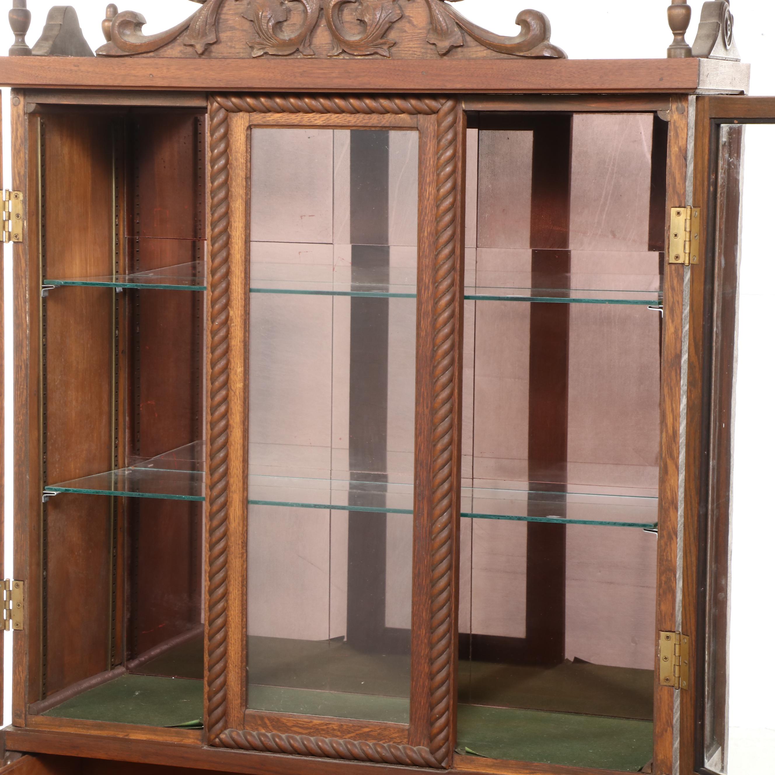 Victorian Oak and Glass Two-Piece China Cabinet, Late 19th/Early 20th Century