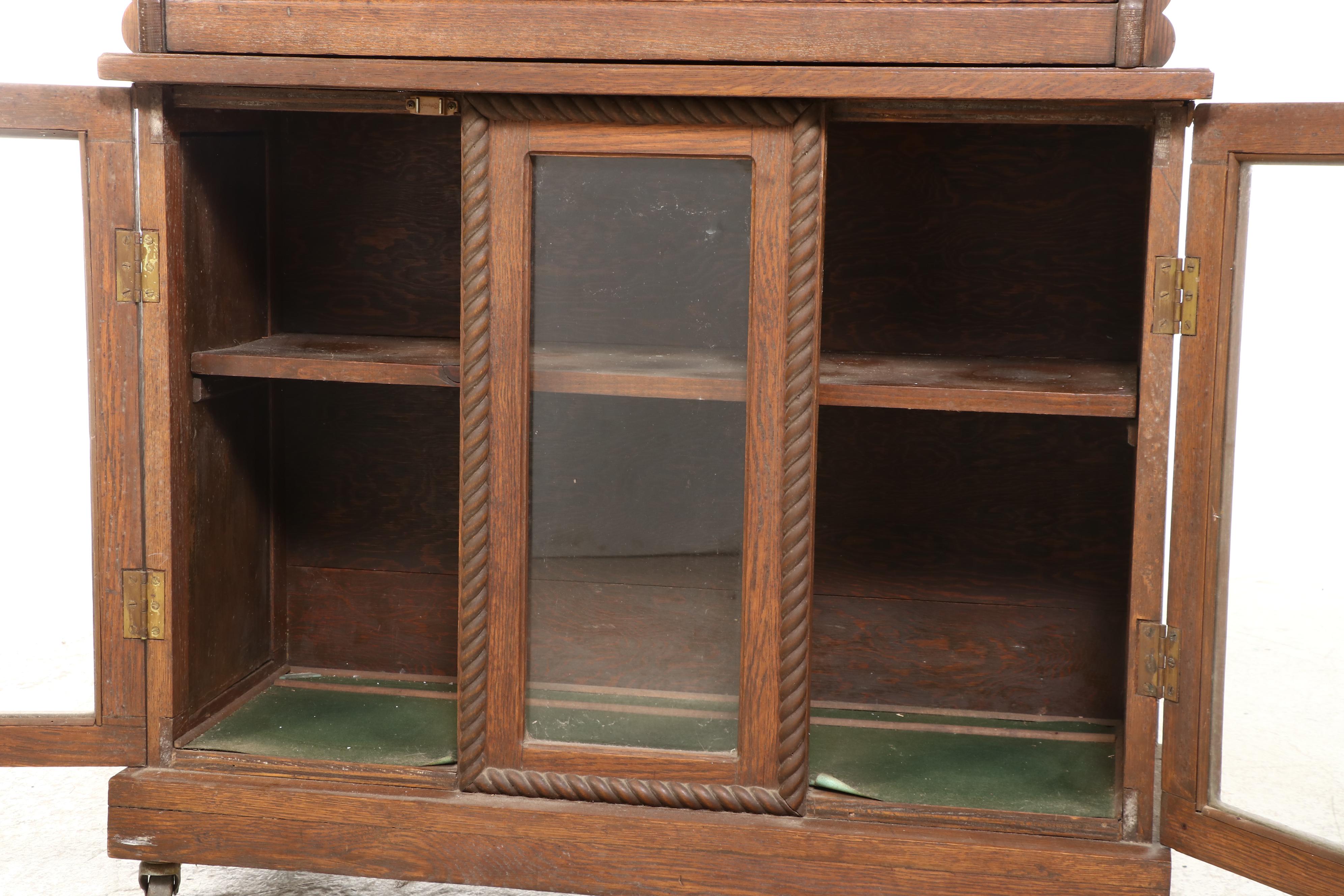 Victorian Oak and Glass Two-Piece China Cabinet, Late 19th/Early 20th Century