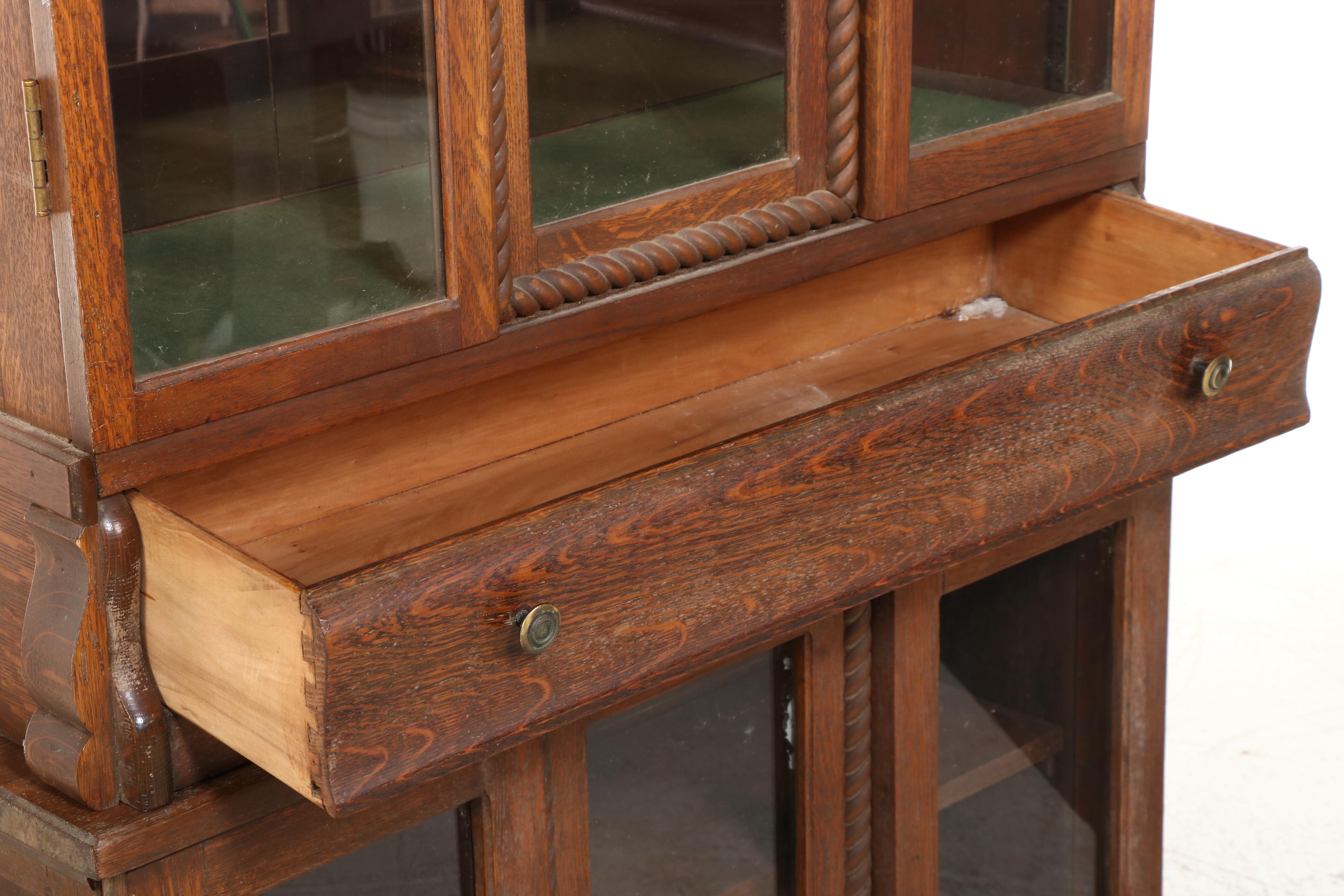 Victorian Oak and Glass Two-Piece China Cabinet, Late 19th/Early 20th Century