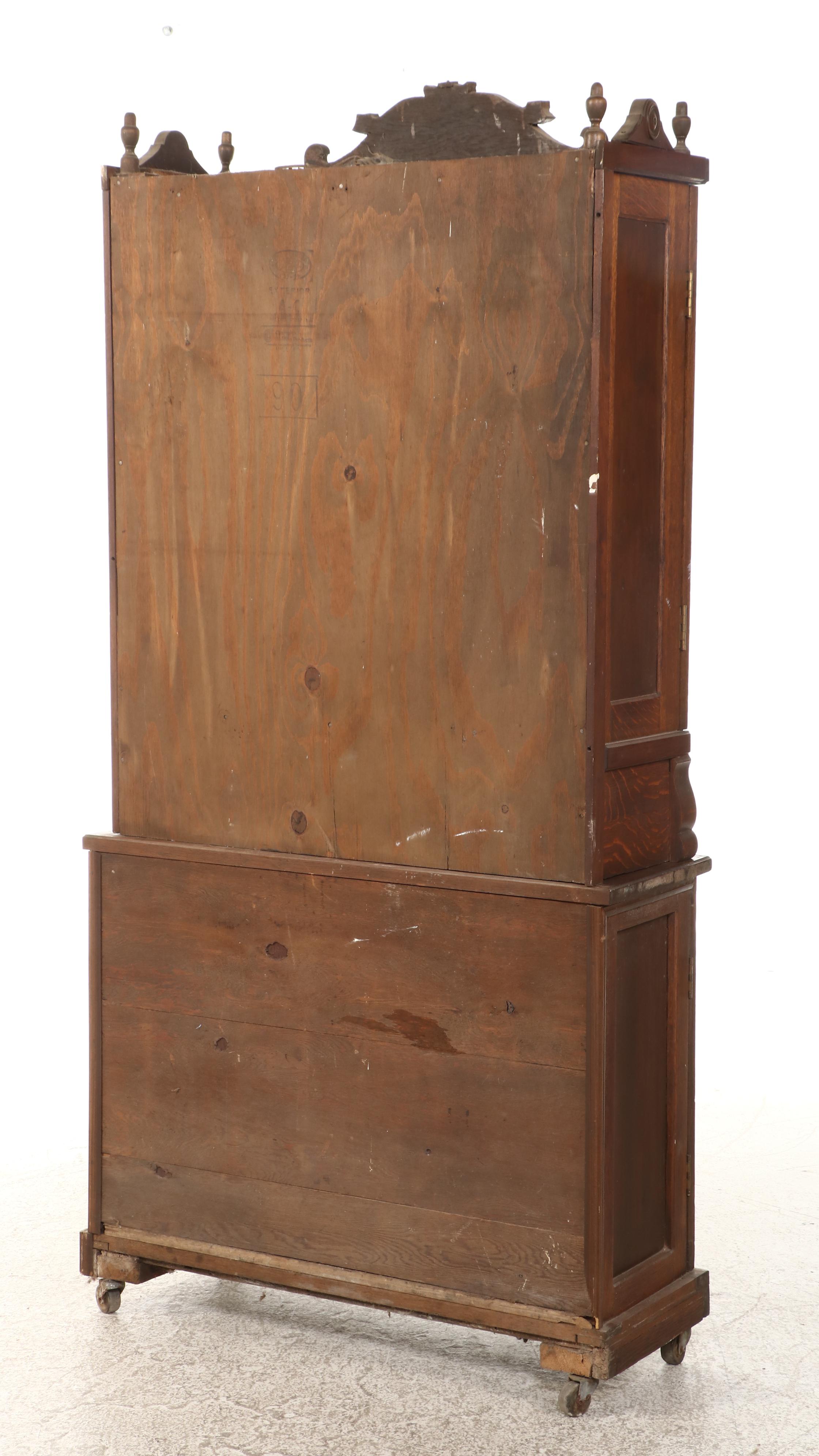 Victorian Oak and Glass Two-Piece China Cabinet, Late 19th/Early 20th Century