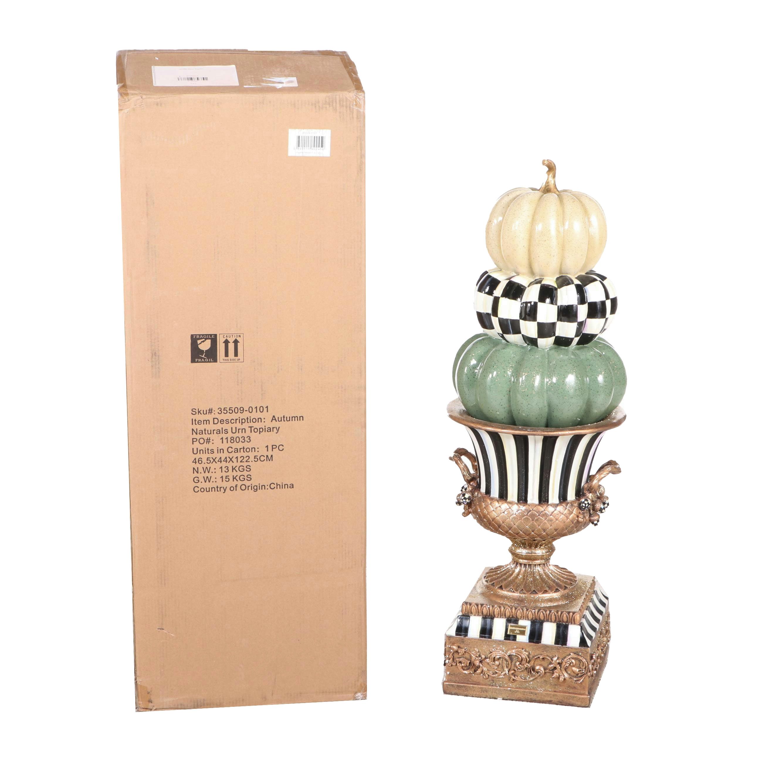 MacKenzie-Childs "Autumn Naturals" Pumpkin Topiary Urn