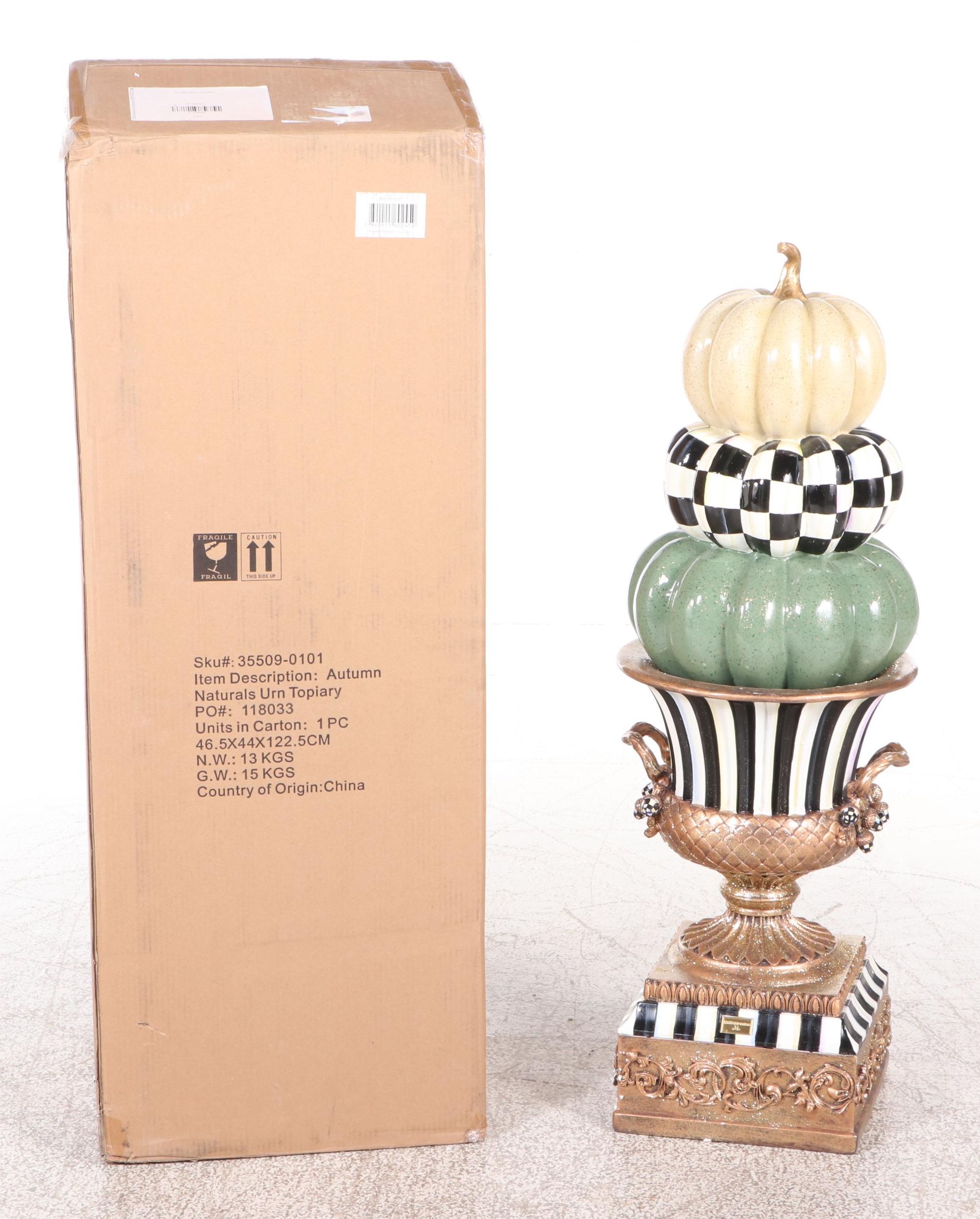 MacKenzie-Childs "Autumn Naturals" Pumpkin Topiary Urn