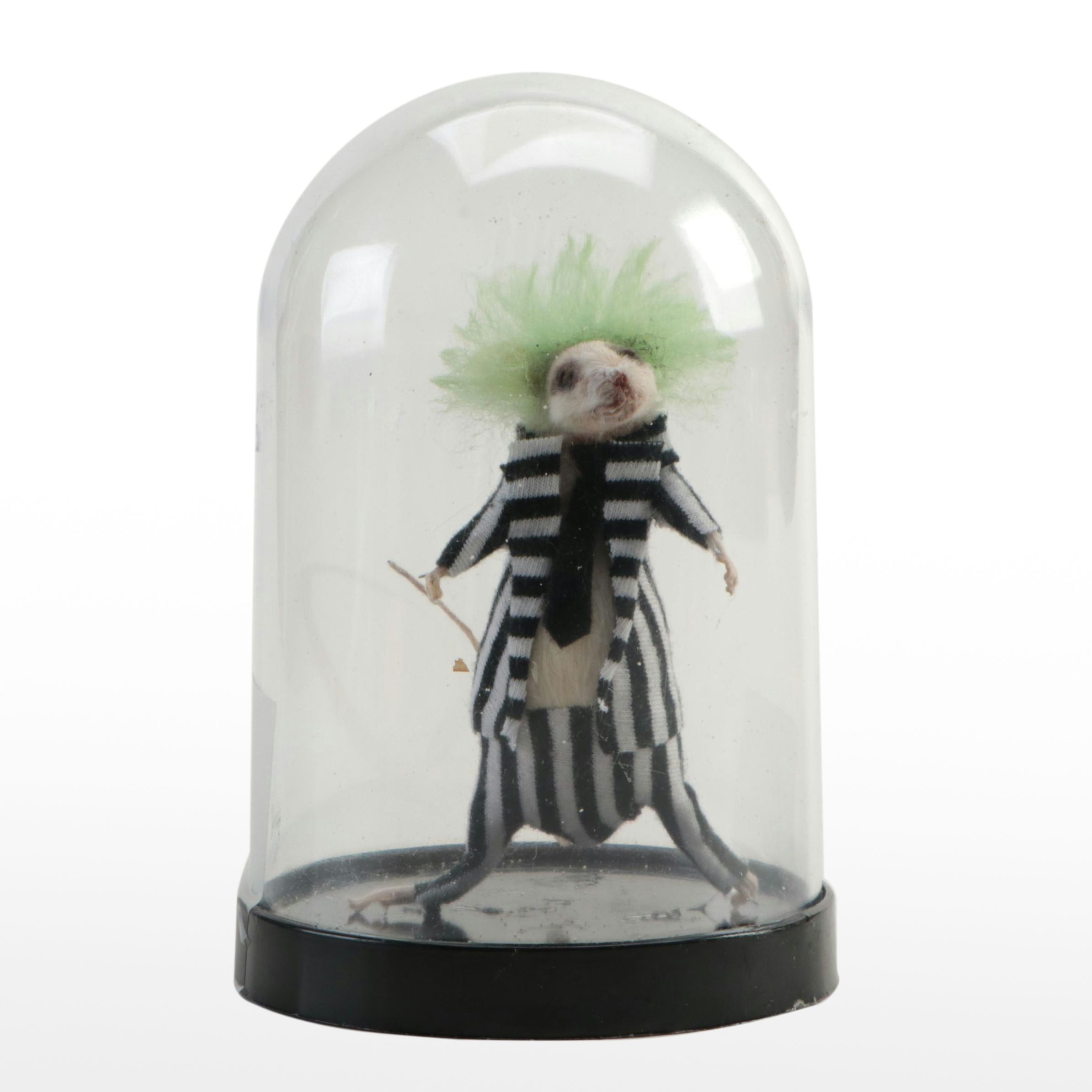 Taxidermy Beetlejuice Character Mouse in Acrylic Cloche