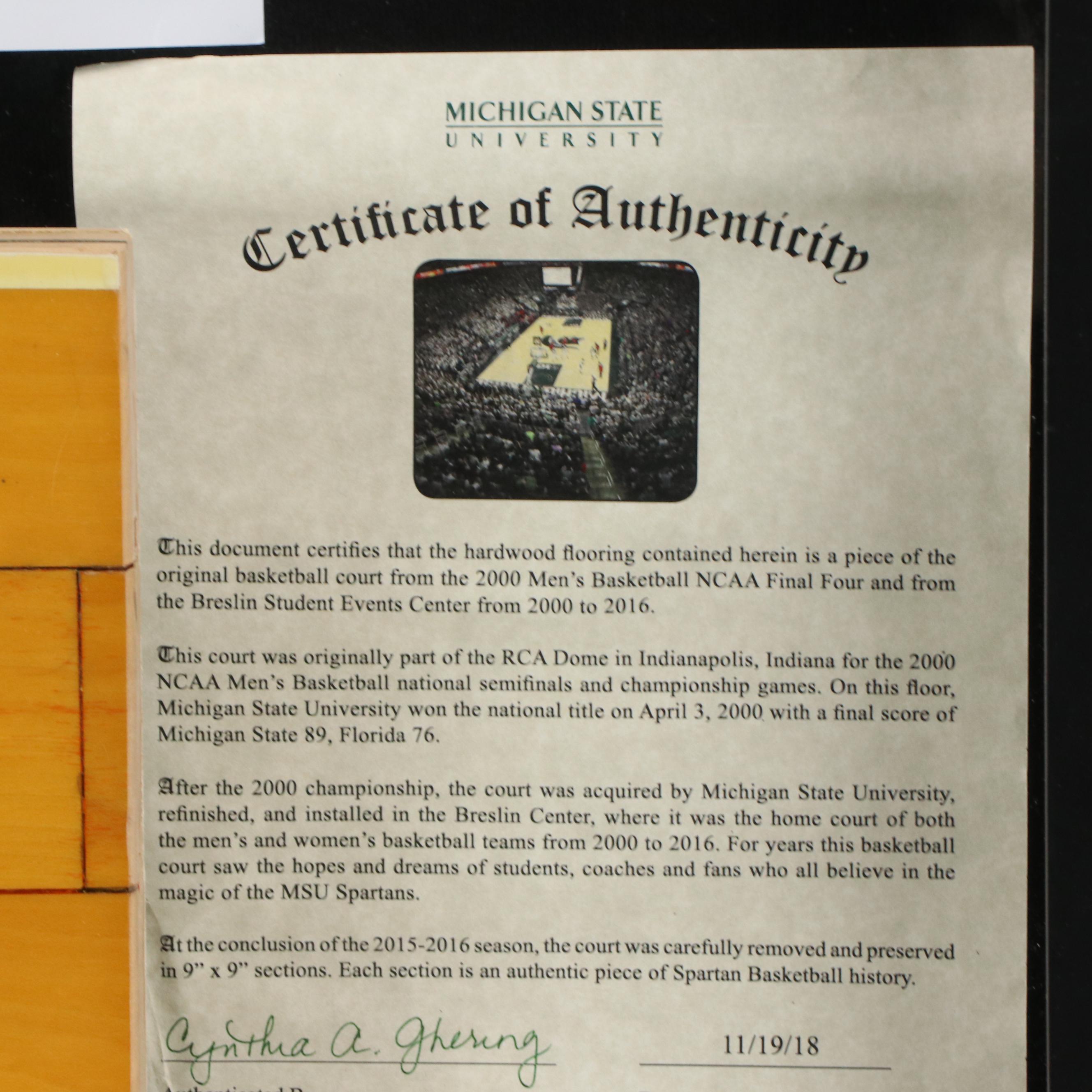 Michigan State University Basketball Court Piece with Display