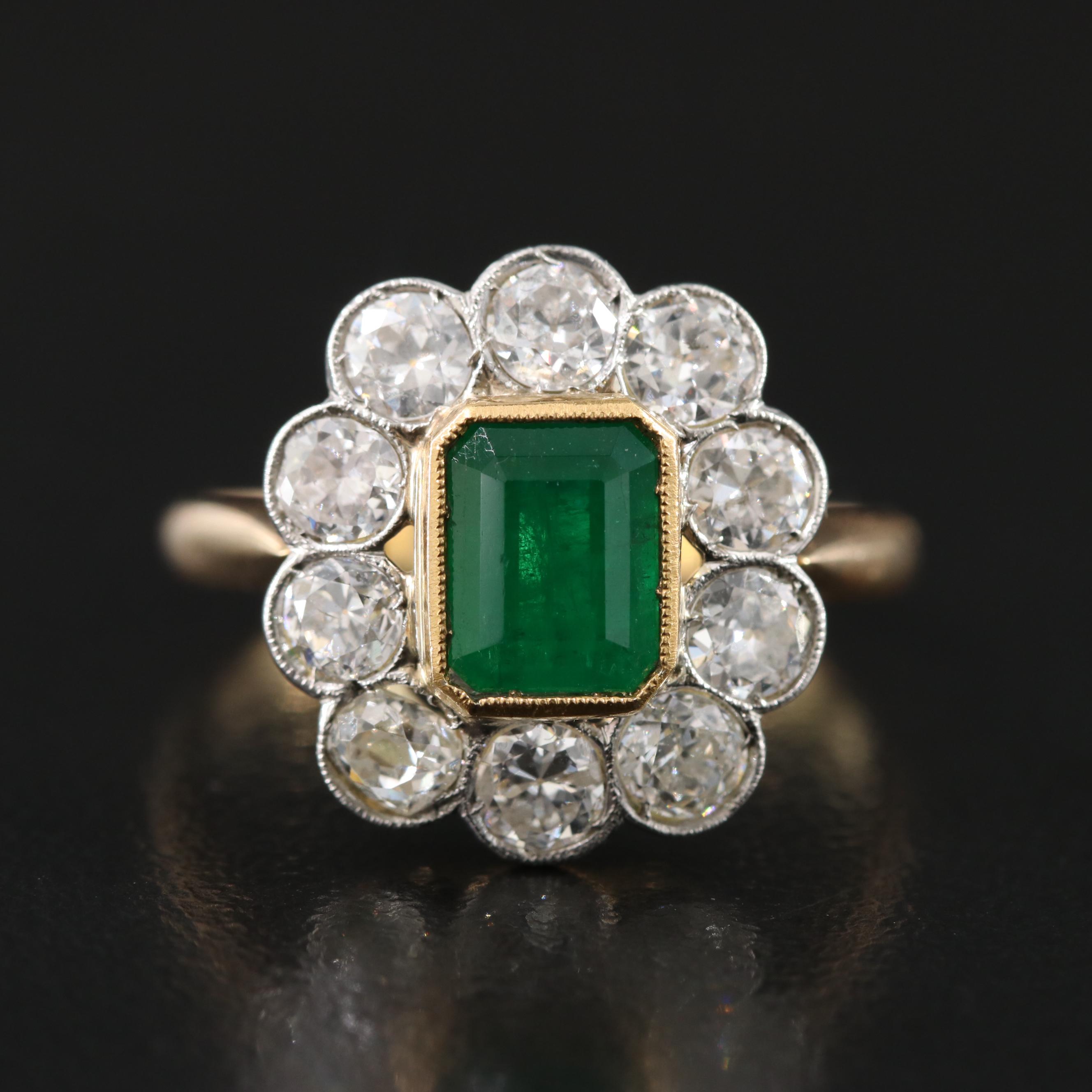 Antique 18K Emerald and 1.45 CTW Diamond Ring with Platinum Settings