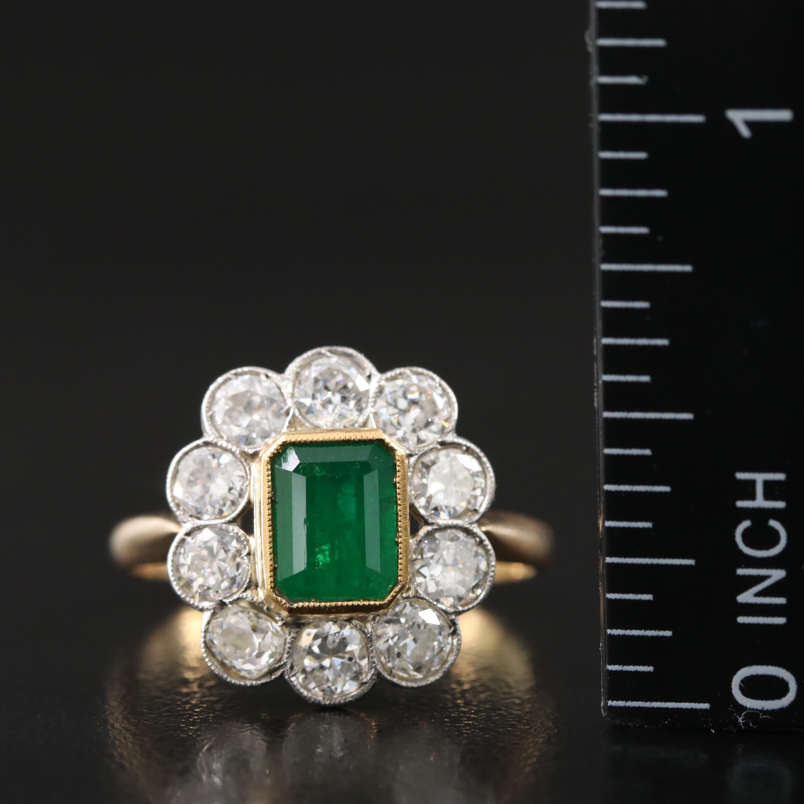 Antique 18K Emerald and 1.45 CTW Diamond Ring with Platinum Settings