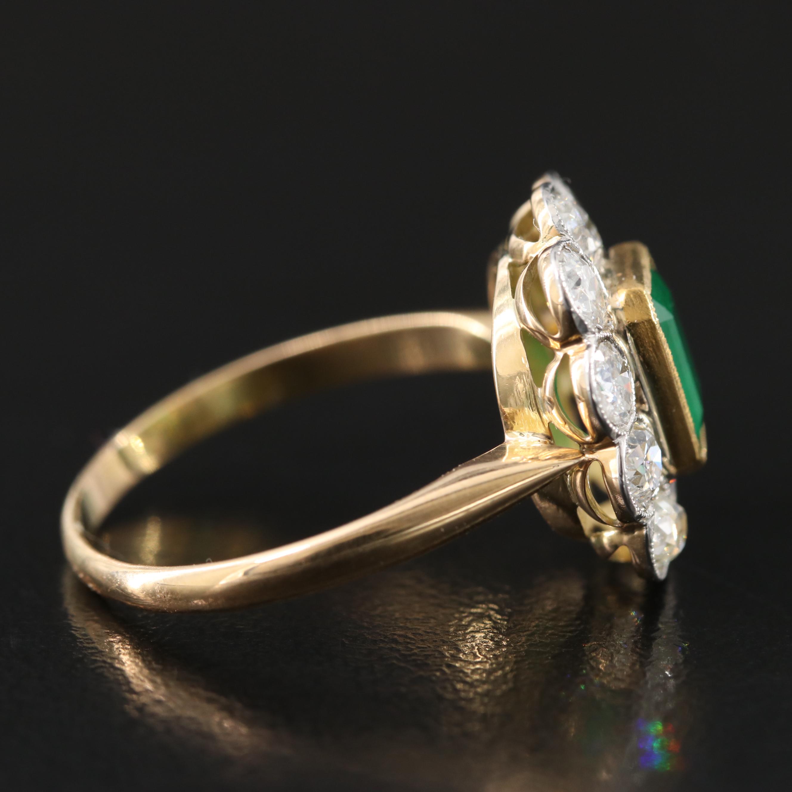 Antique 18K Emerald and 1.45 CTW Diamond Ring with Platinum Settings