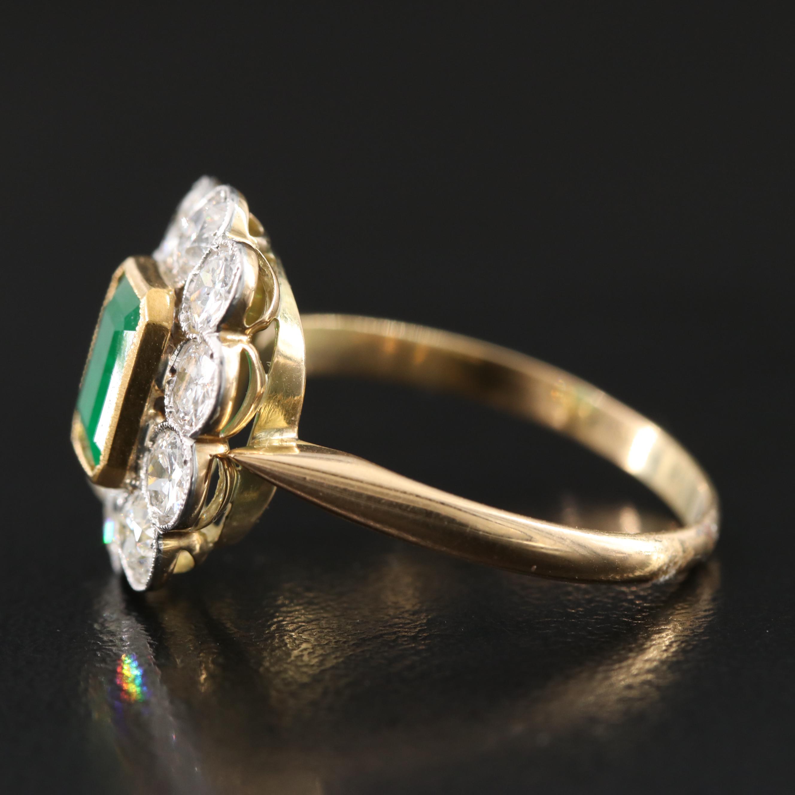 Antique 18K Emerald and 1.45 CTW Diamond Ring with Platinum Settings