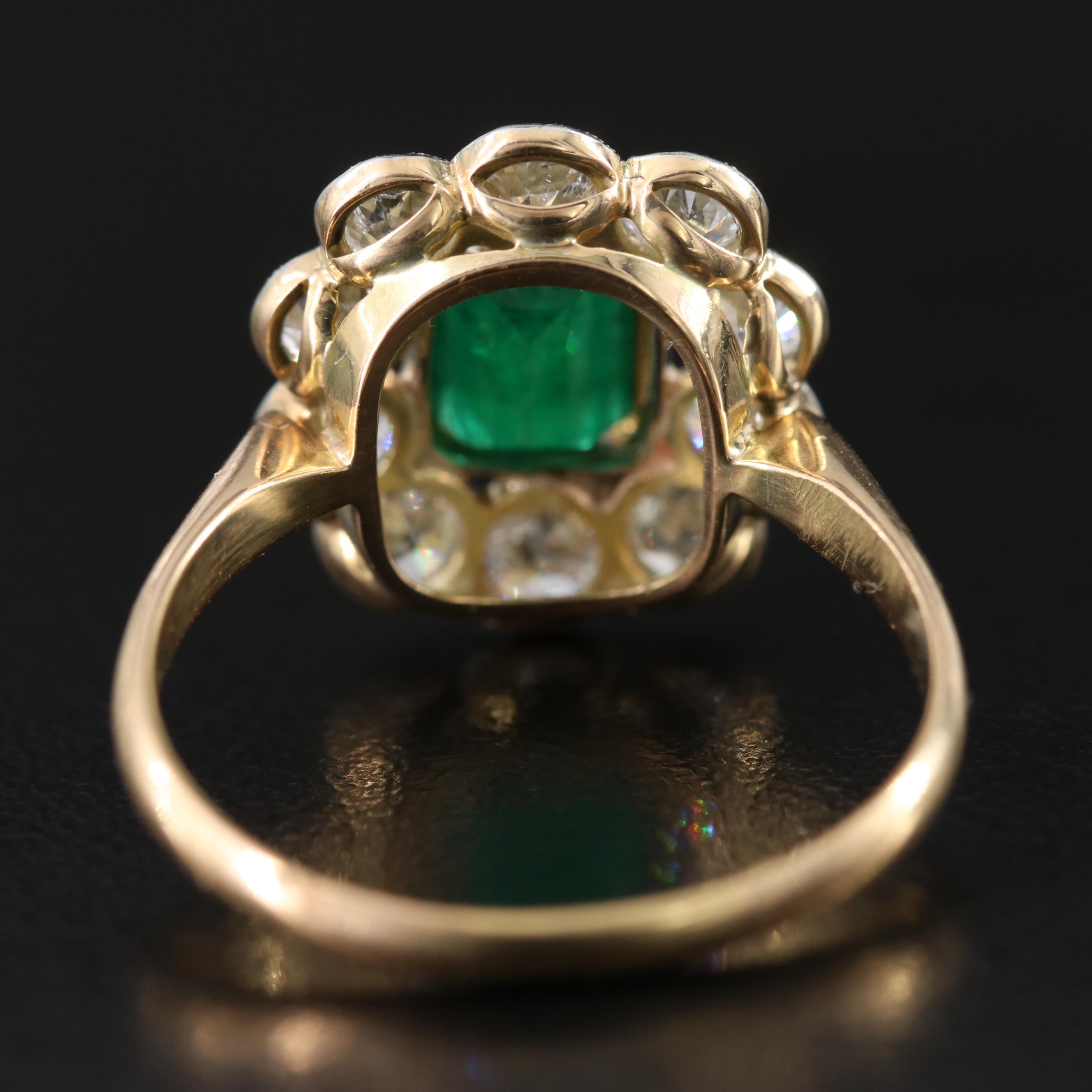 Antique 18K Emerald and 1.45 CTW Diamond Ring with Platinum Settings