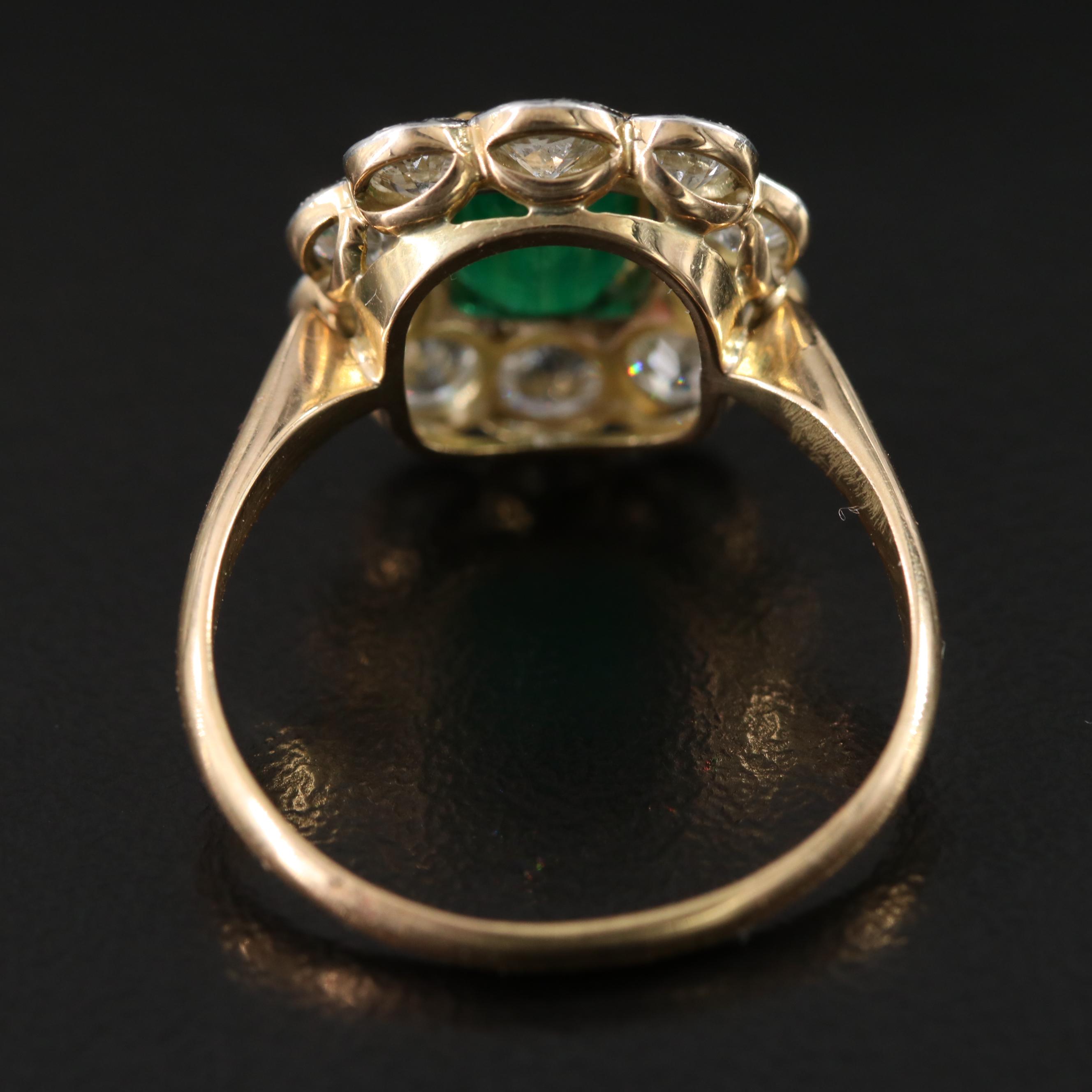 Antique 18K Emerald and 1.45 CTW Diamond Ring with Platinum Settings