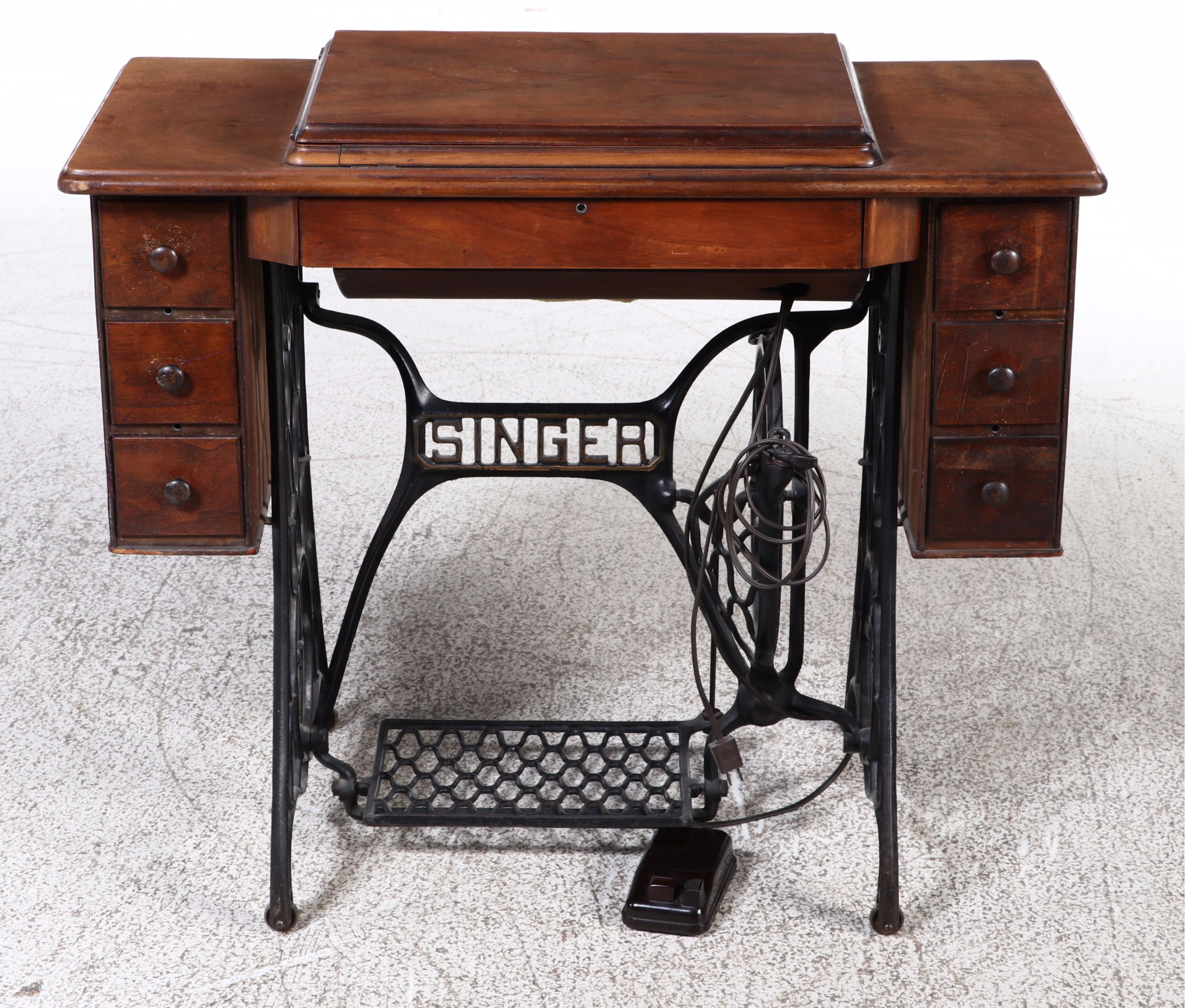Singer Model 500A Sewing Machine with Cast Iron and Wood Sewing Table