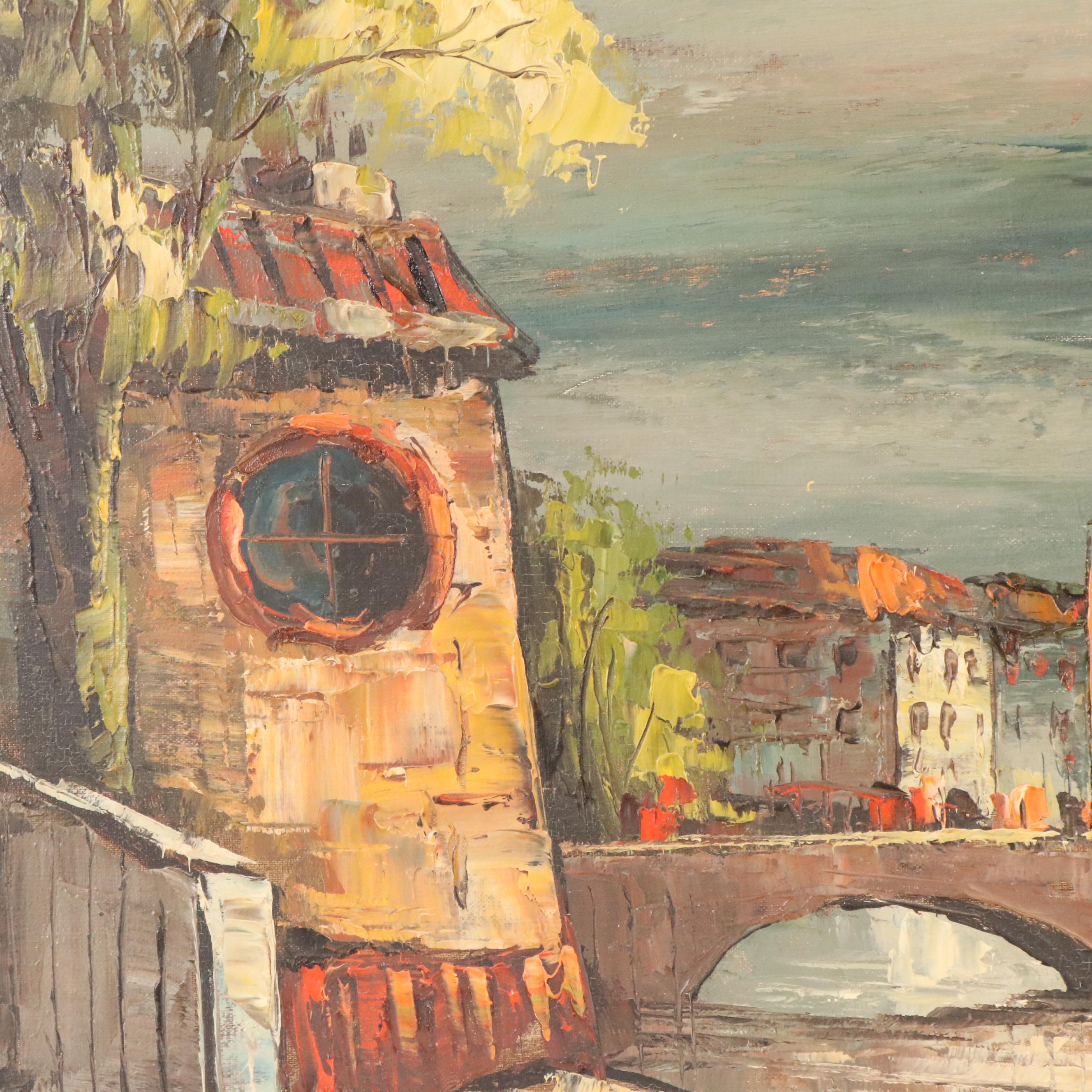 Leon Corbeau Venetian Canal Scene Oil Painting