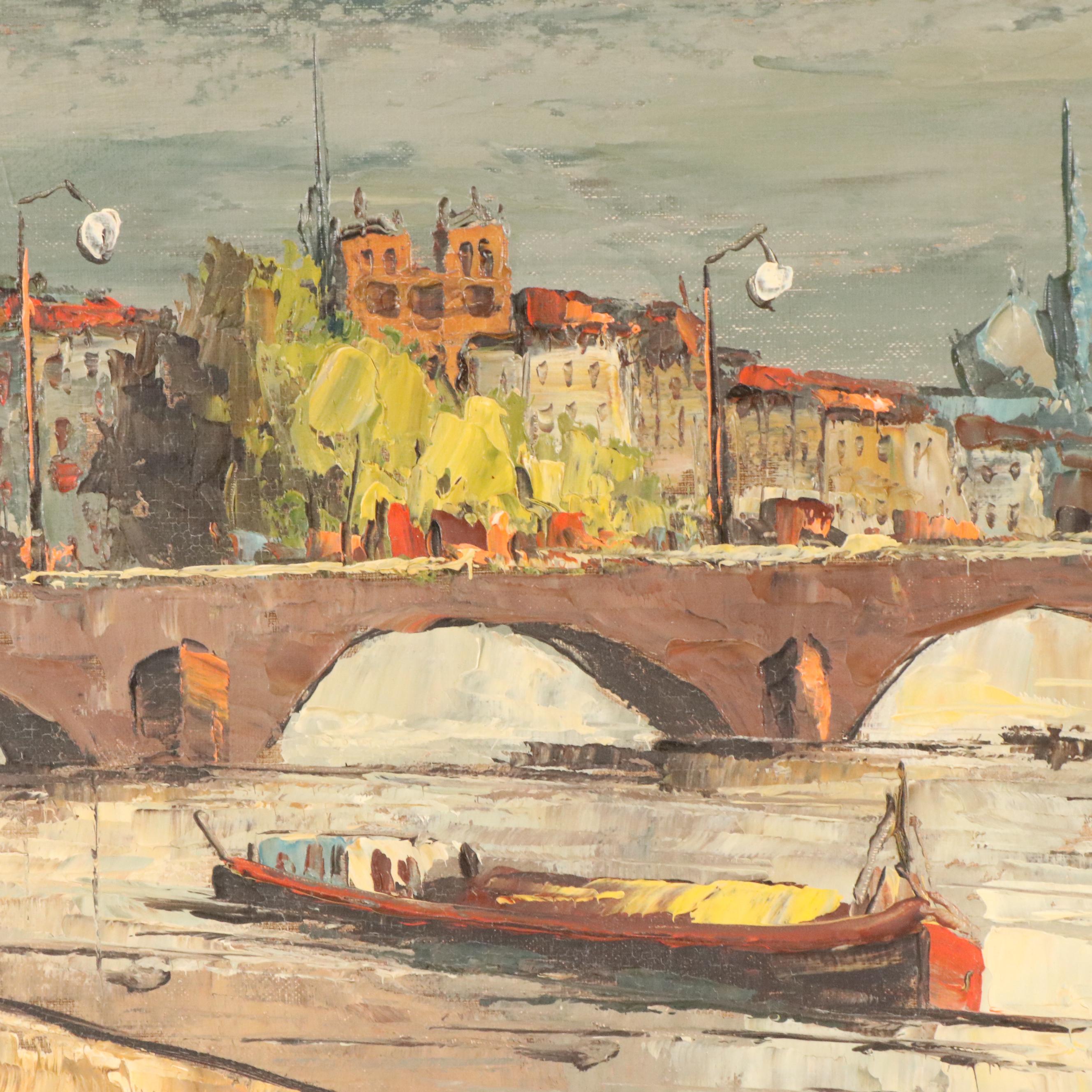 Leon Corbeau Venetian Canal Scene Oil Painting