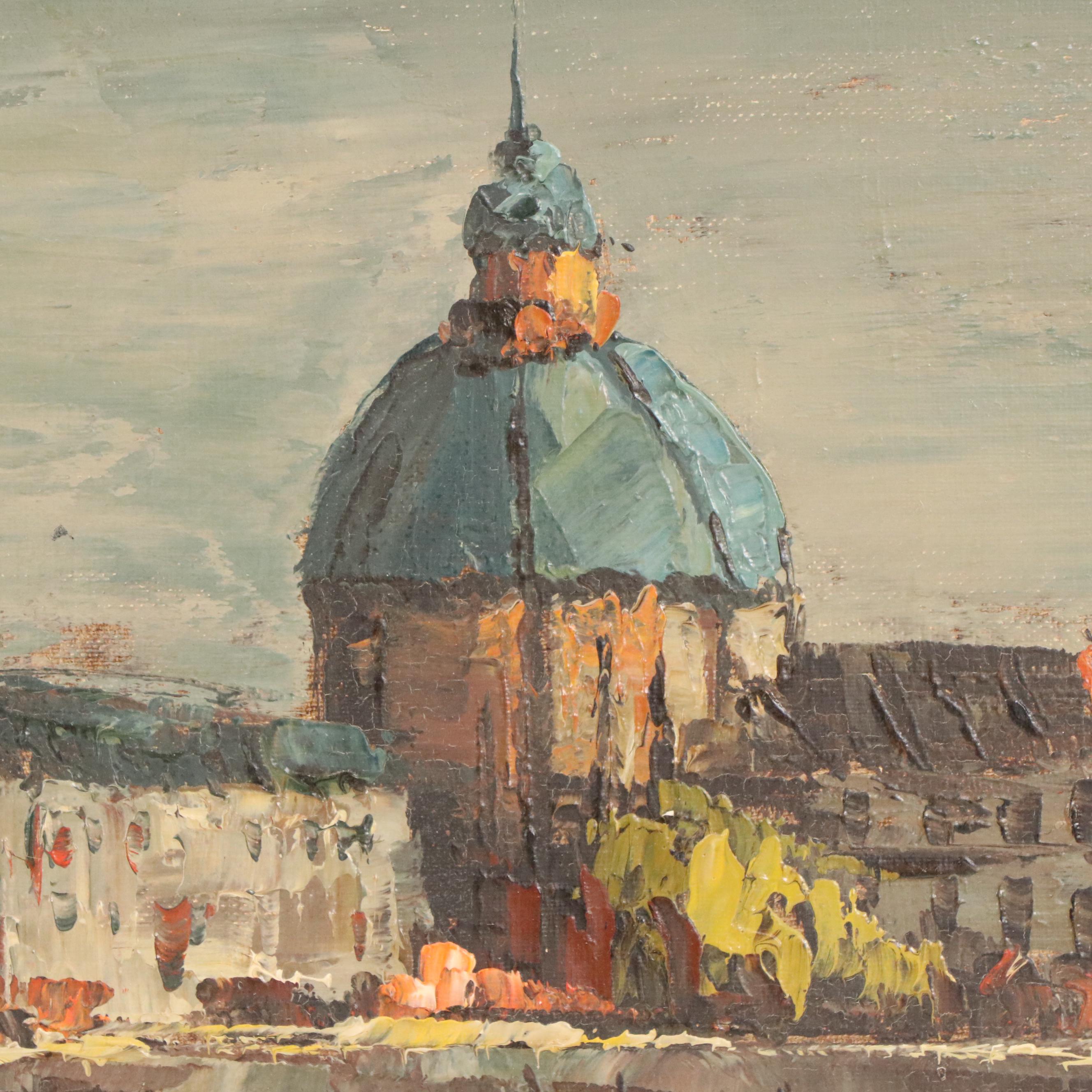 Leon Corbeau Venetian Canal Scene Oil Painting