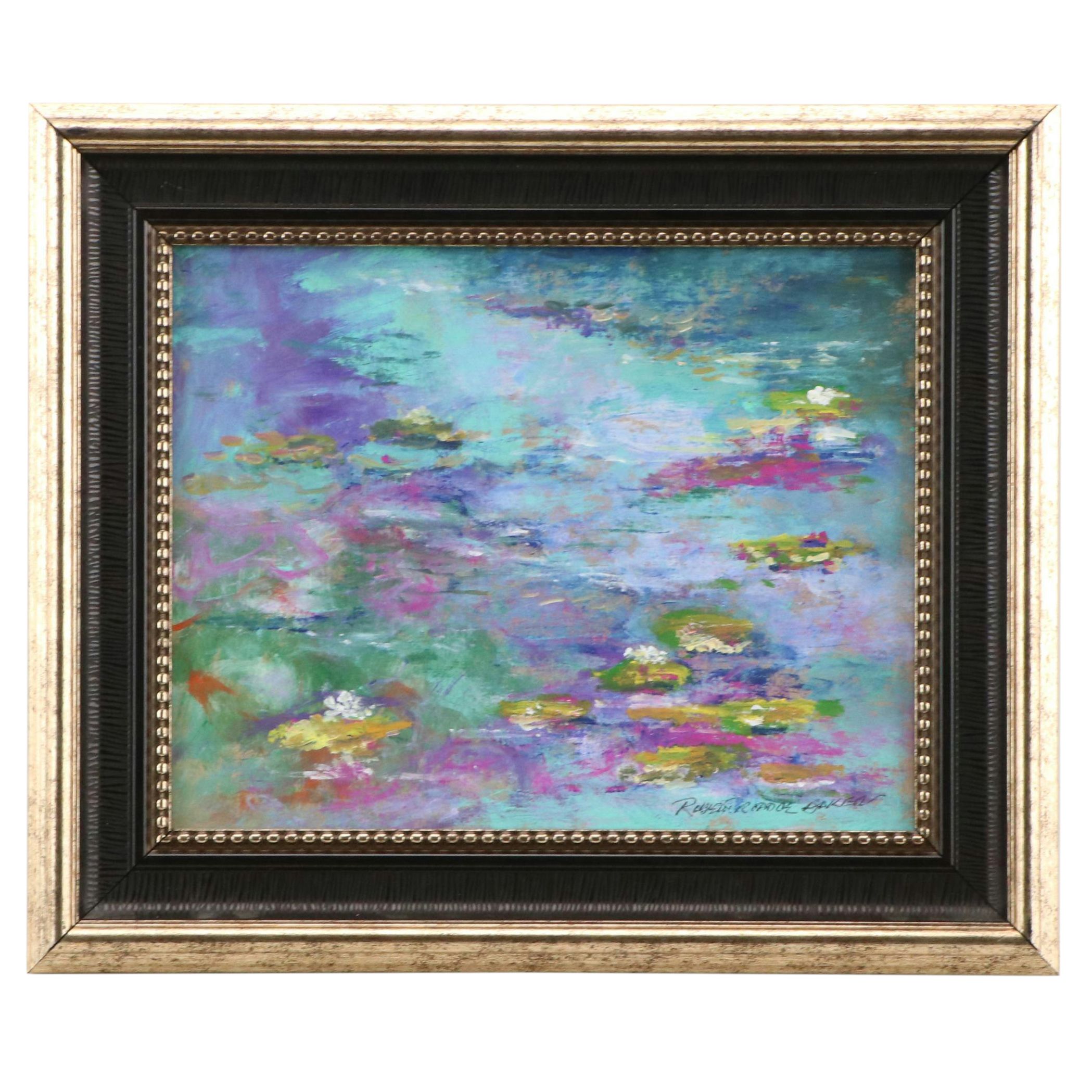 Robert Riddle-Baker Pond Landscape Acrylic Painting "Sun Kissed Noon," 2024