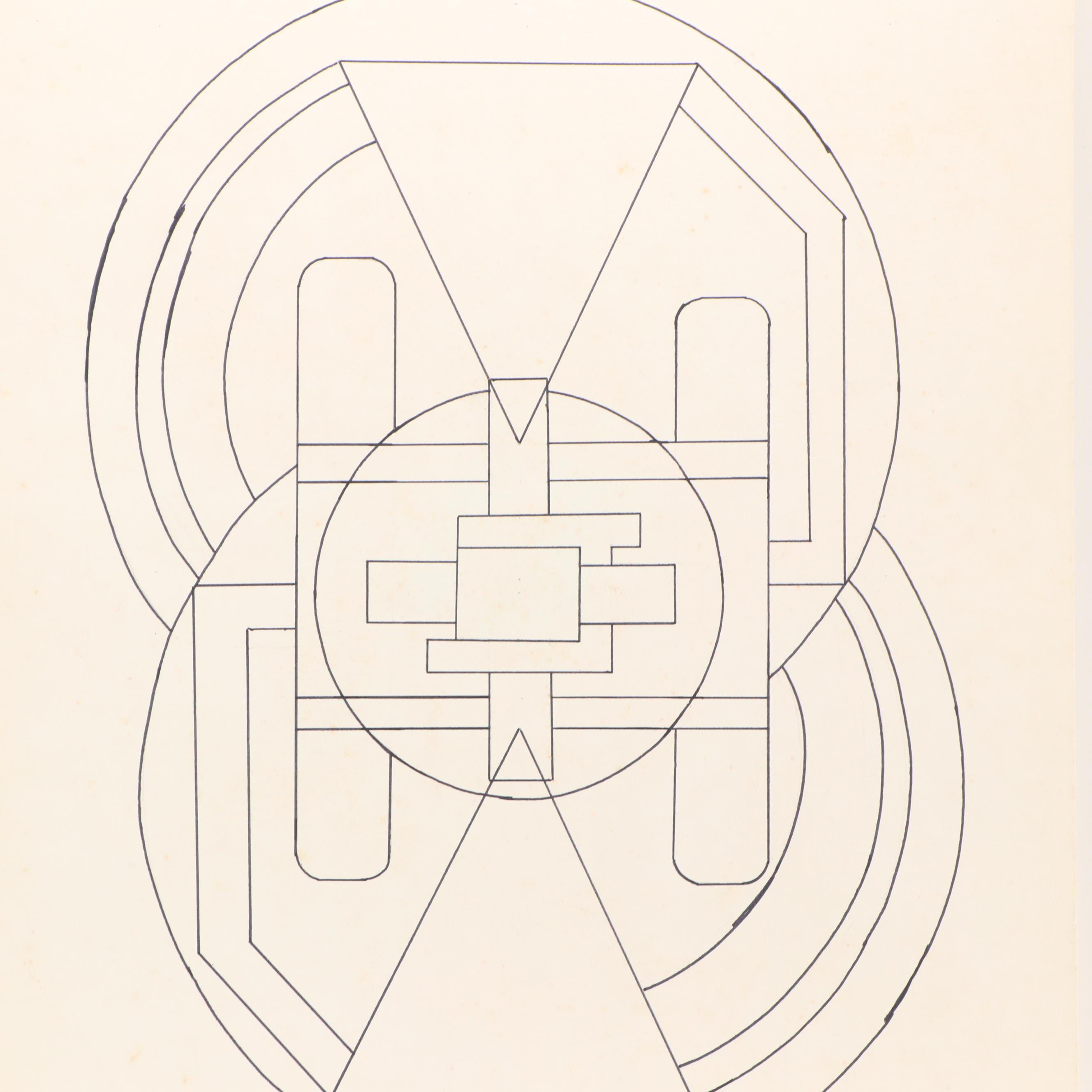 George W. Helman Modern Double-Sided Gouache Painting and Ink Drawing