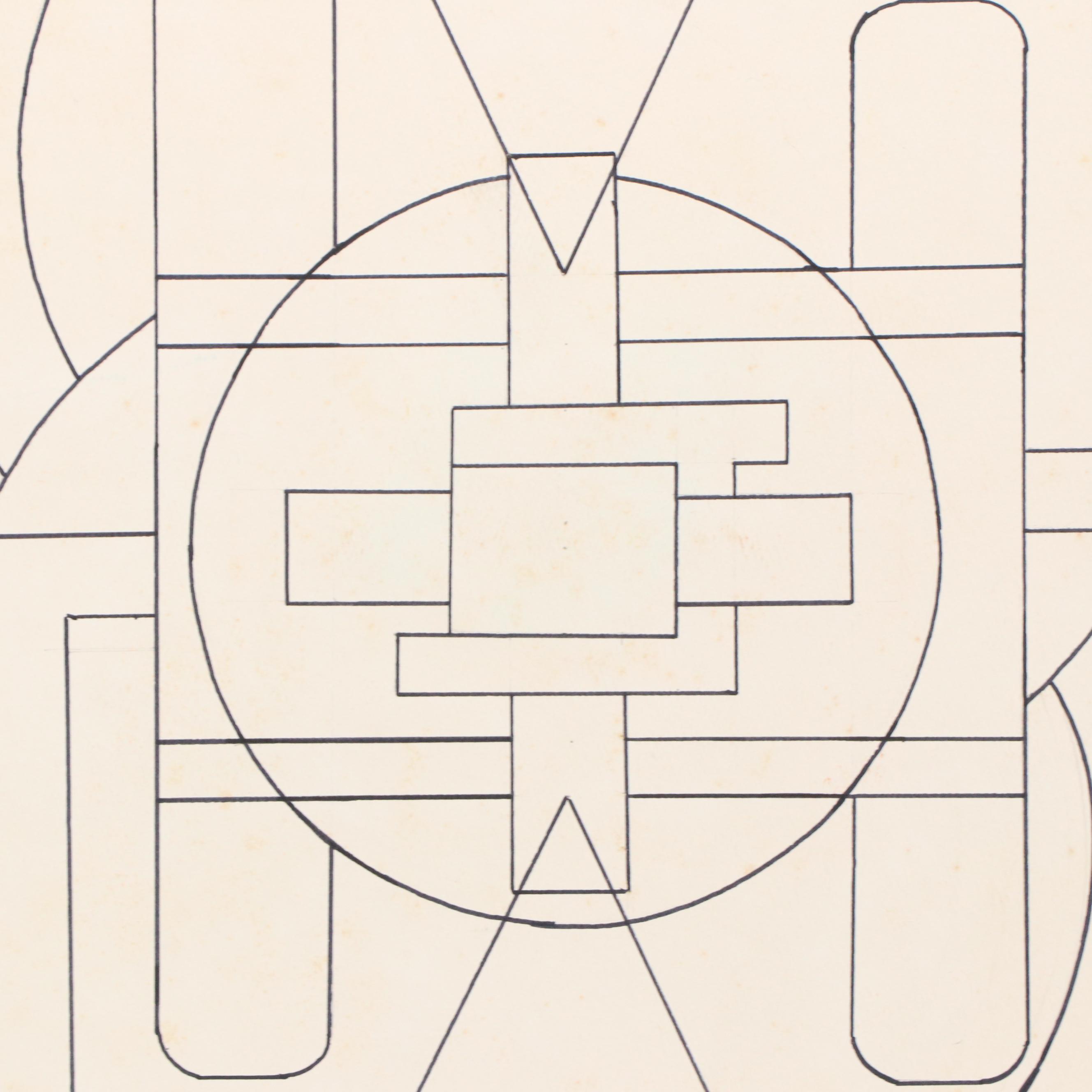 George W. Helman Modern Double-Sided Gouache Painting and Ink Drawing