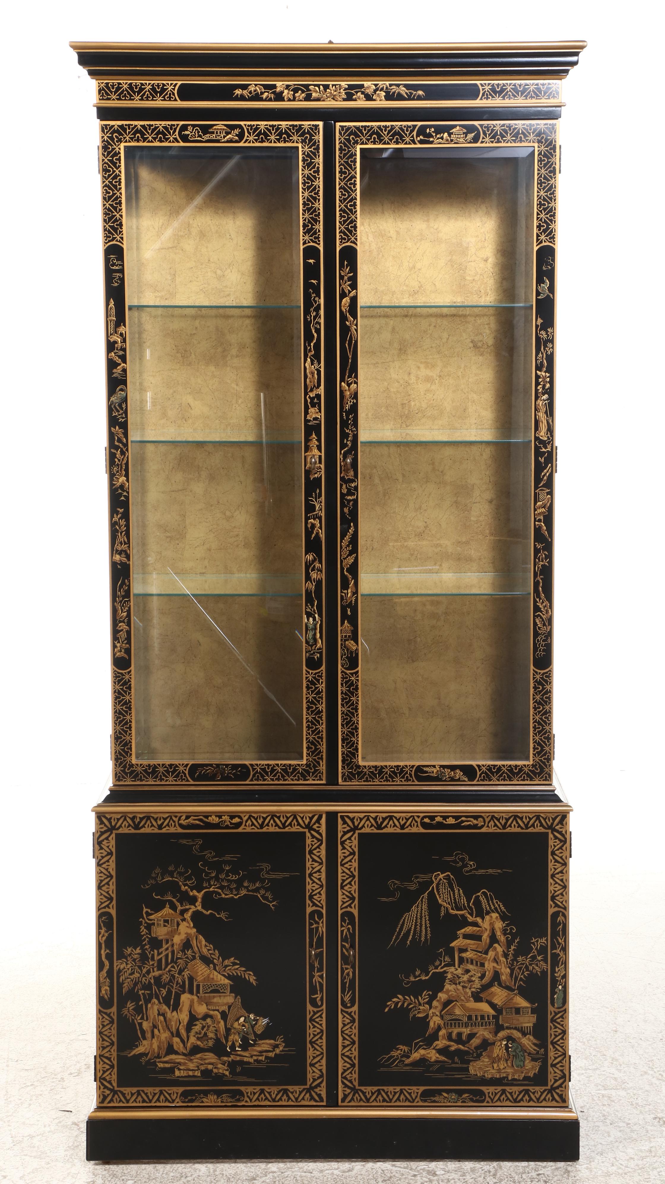 Drexel "Et Cetera" Ebonized and Parcel-Gilt Chinoiserie Display Cabinet