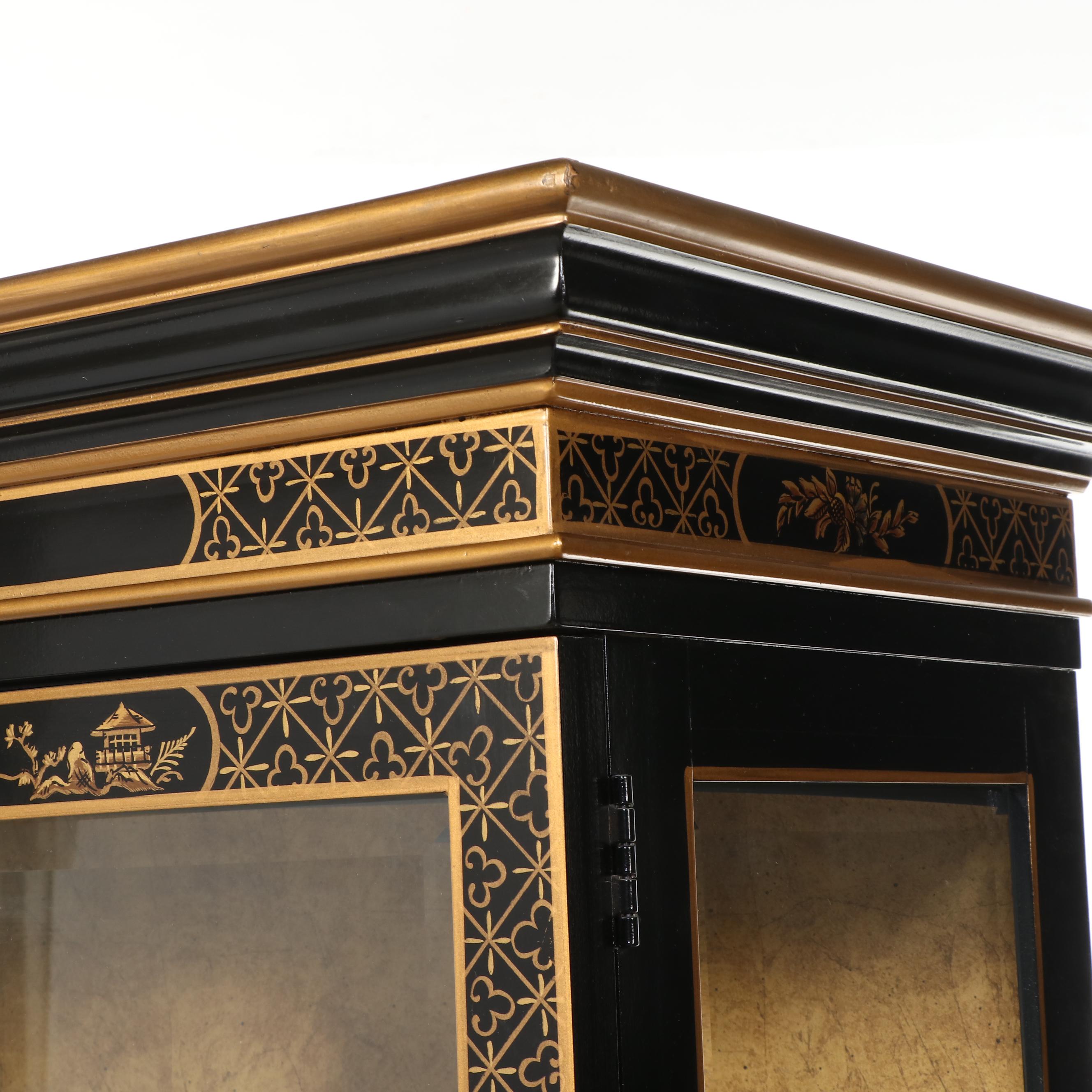 Drexel "Et Cetera" Ebonized and Parcel-Gilt Chinoiserie Display Cabinet