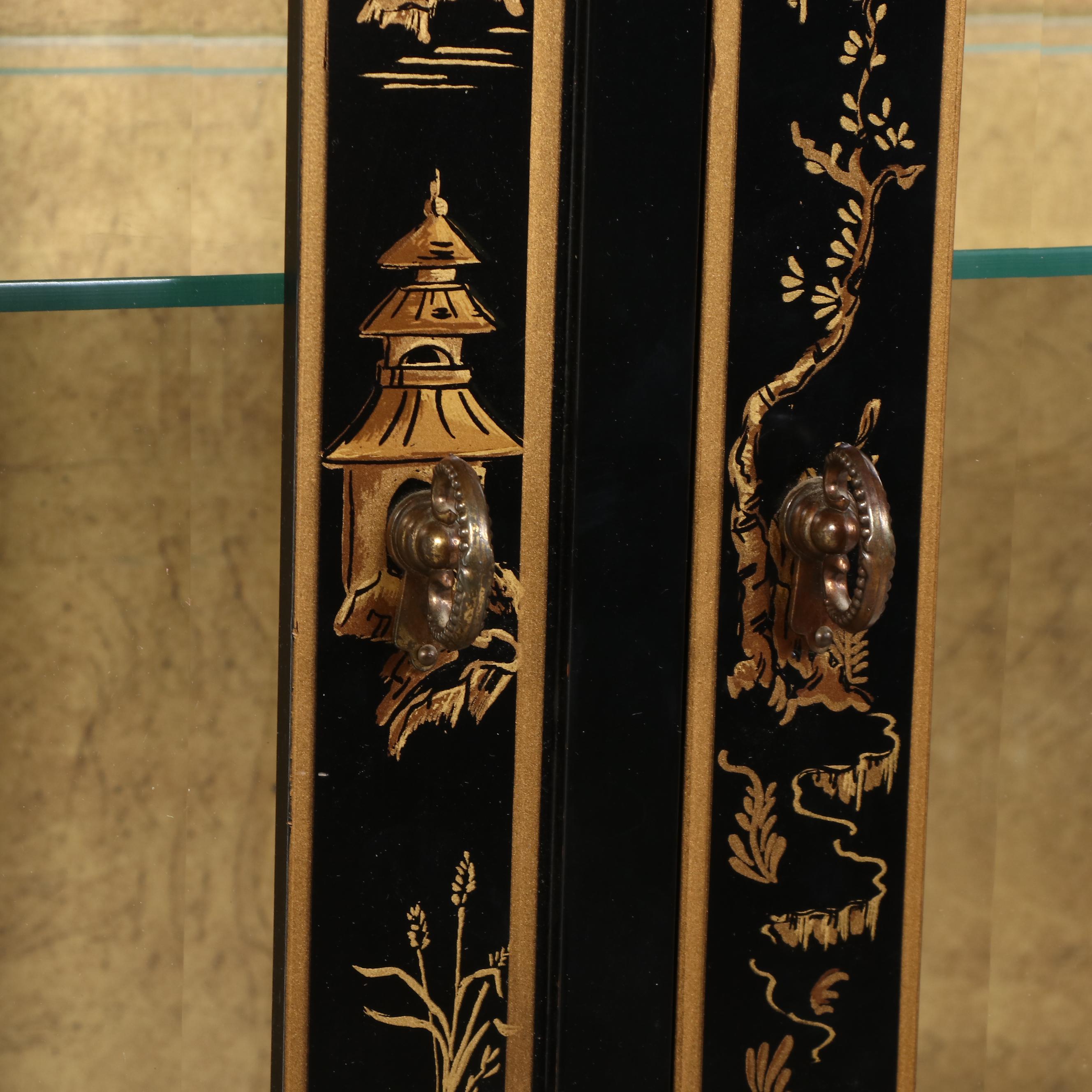 Drexel "Et Cetera" Ebonized and Parcel-Gilt Chinoiserie Display Cabinet