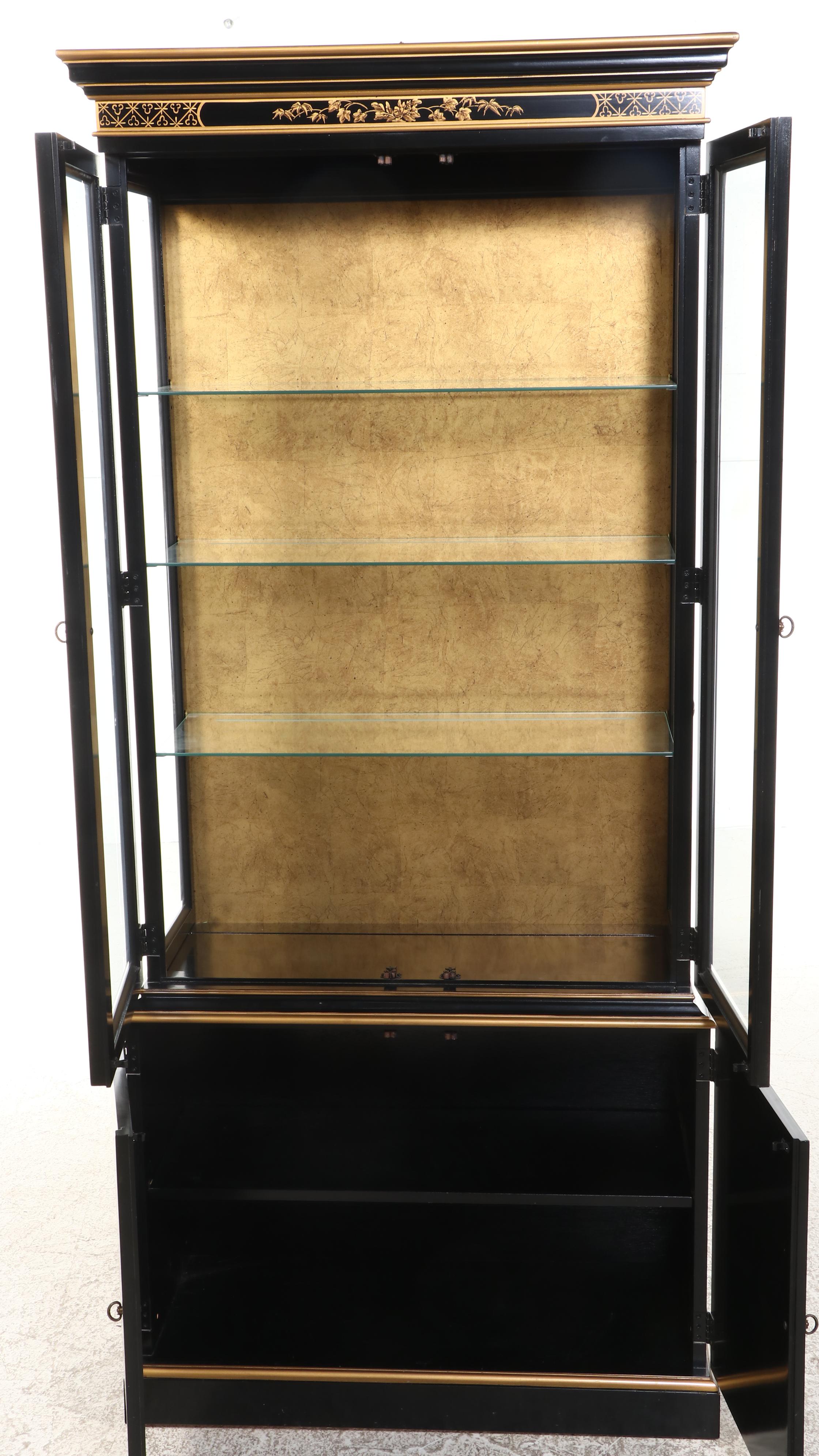 Drexel "Et Cetera" Ebonized and Parcel-Gilt Chinoiserie Display Cabinet