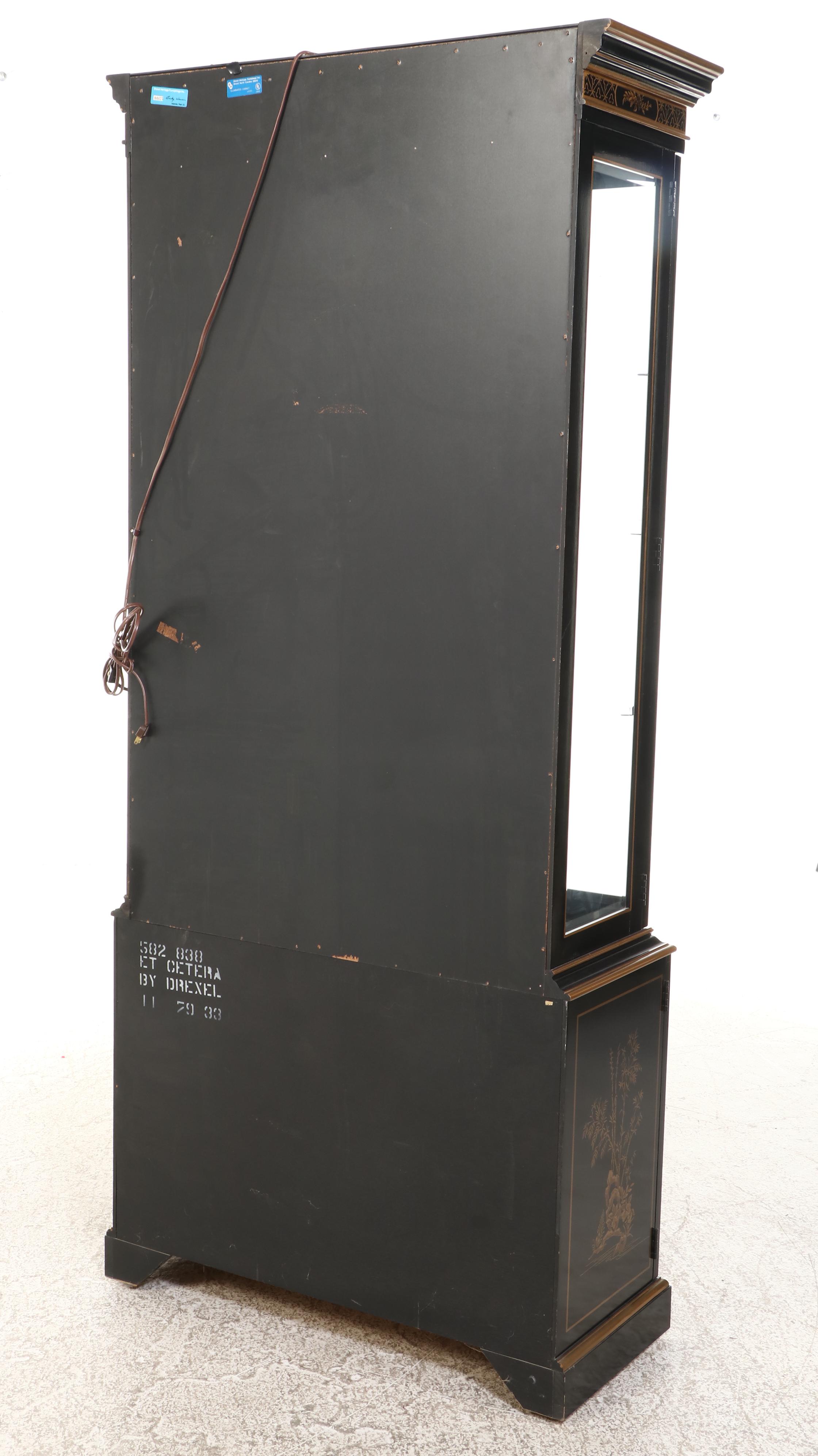 Drexel "Et Cetera" Ebonized and Parcel-Gilt Chinoiserie Display Cabinet