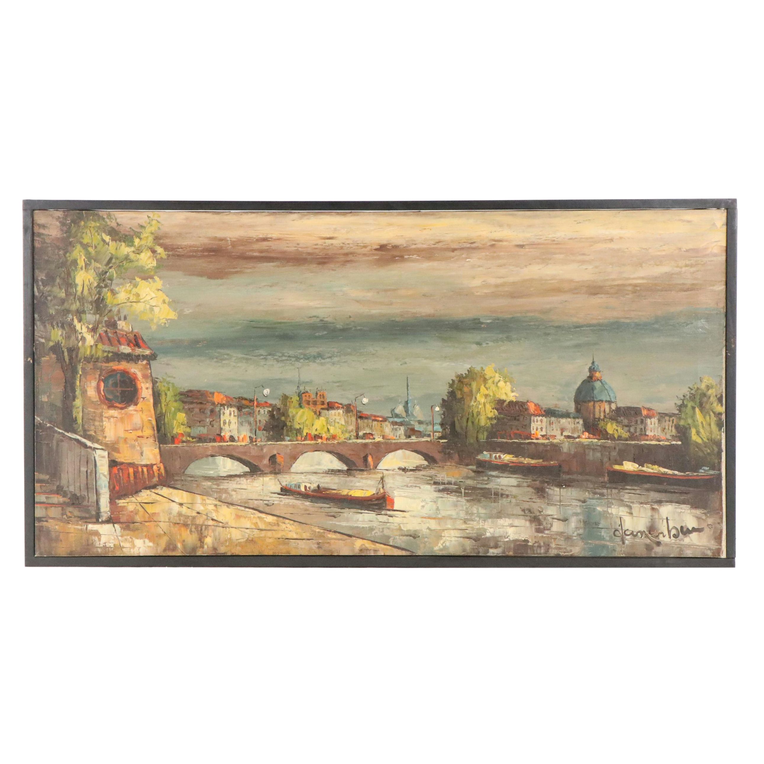 Leon Corbeau Venetian Canal Scene Oil Painting