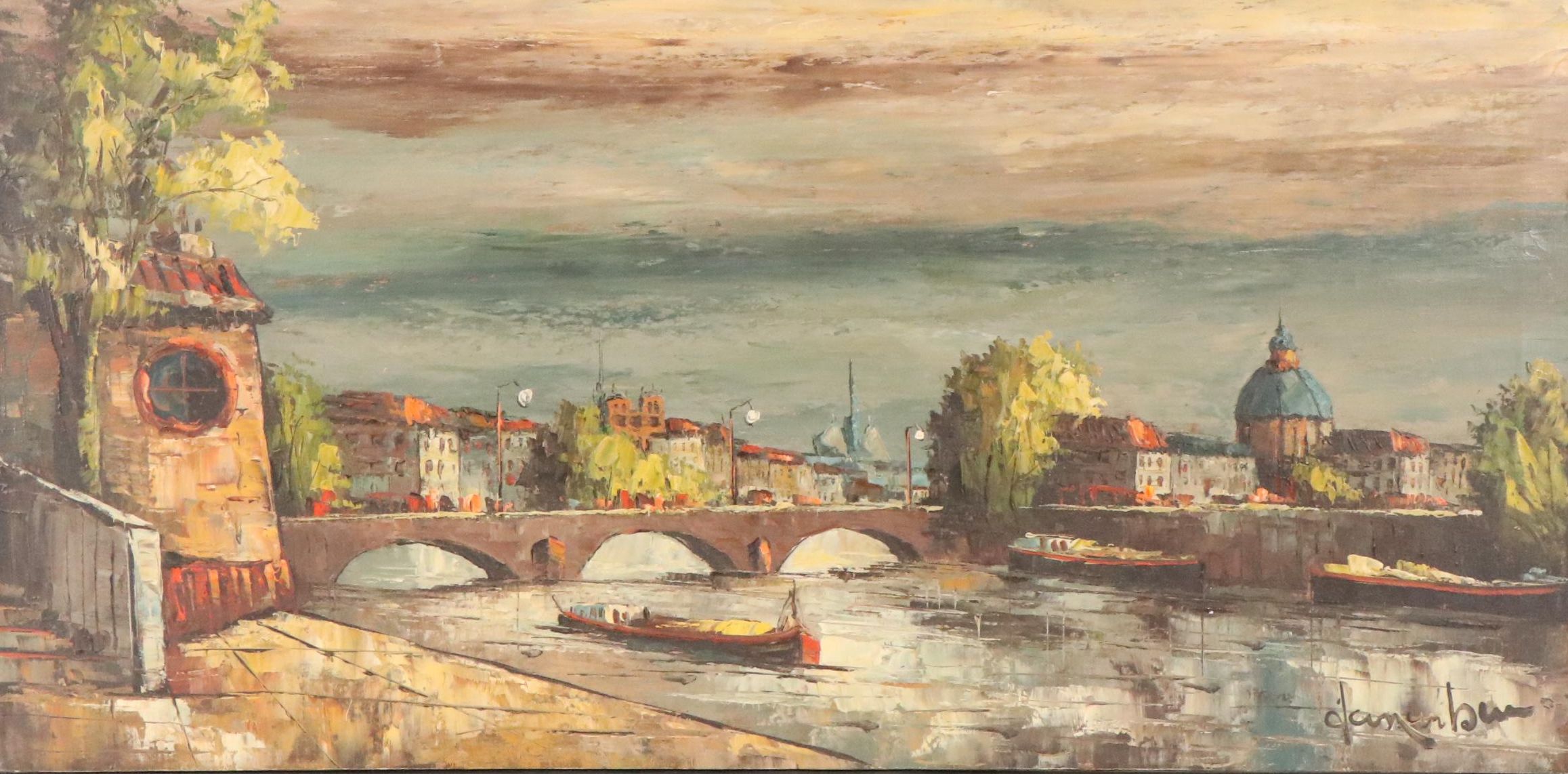 Leon Corbeau Venetian Canal Scene Oil Painting