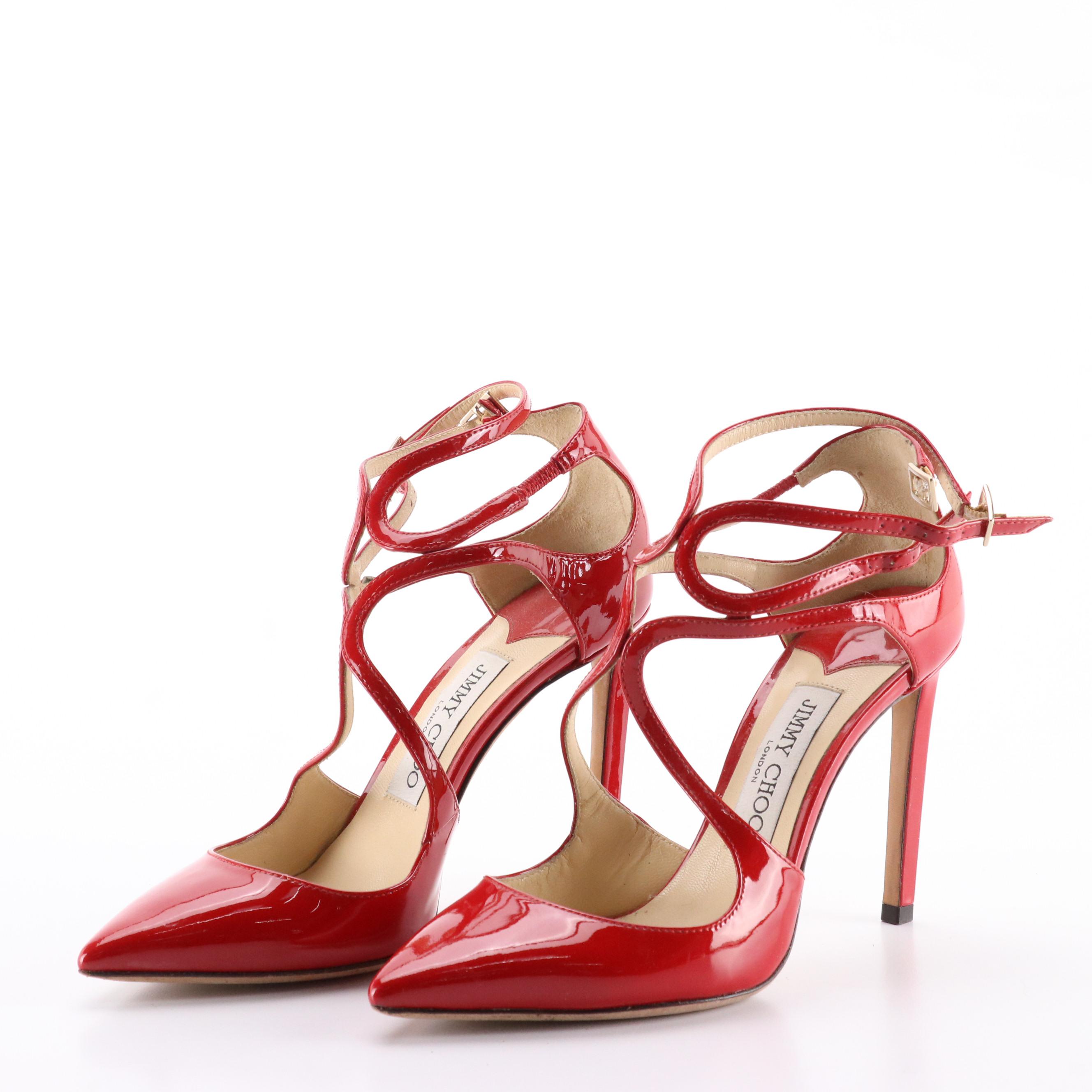 Jimmy Choo Lancer Pointed-Toe Pumps in Red Patent Leather