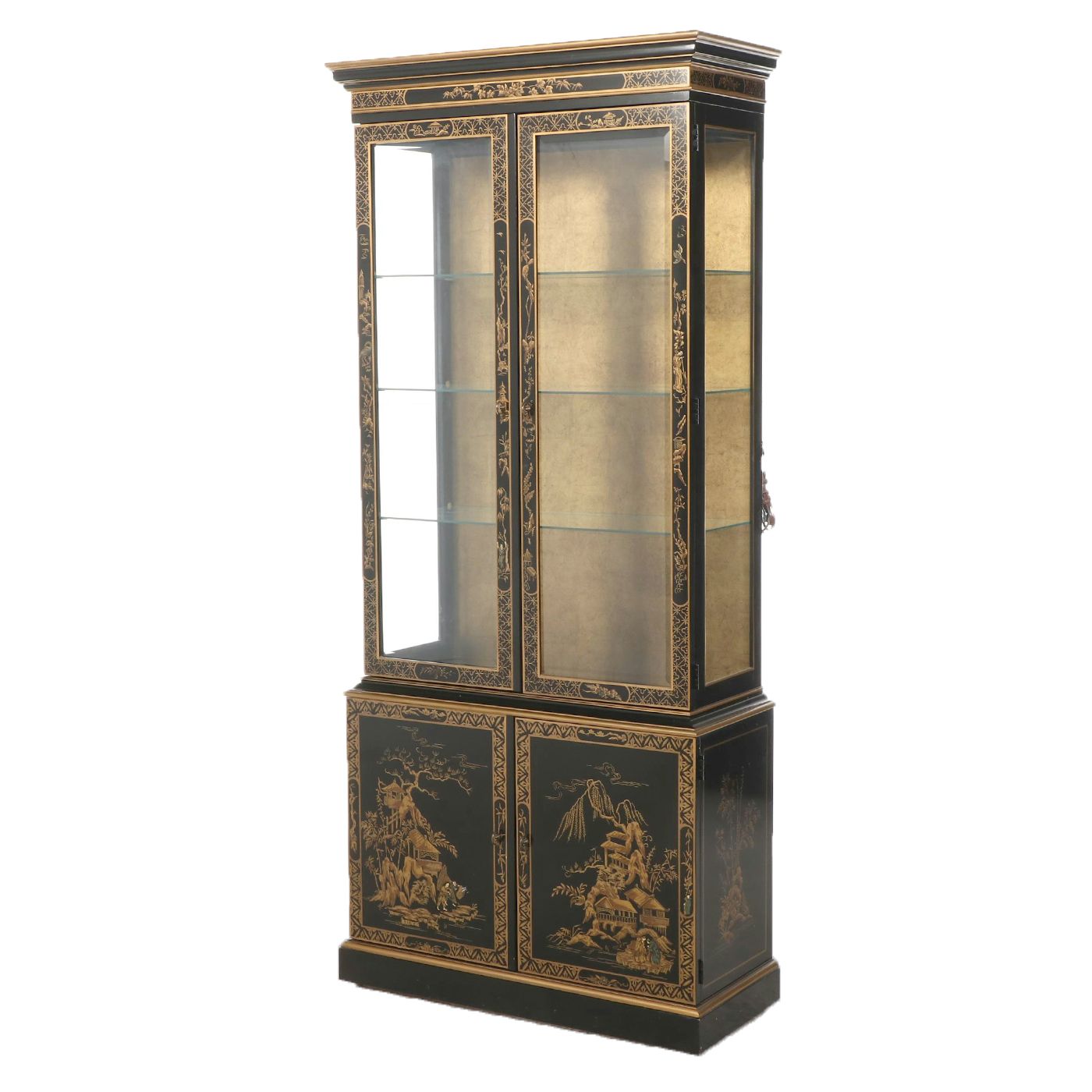 Drexel "Et Cetera" Ebonized and Parcel-Gilt Chinoiserie Display Cabinet