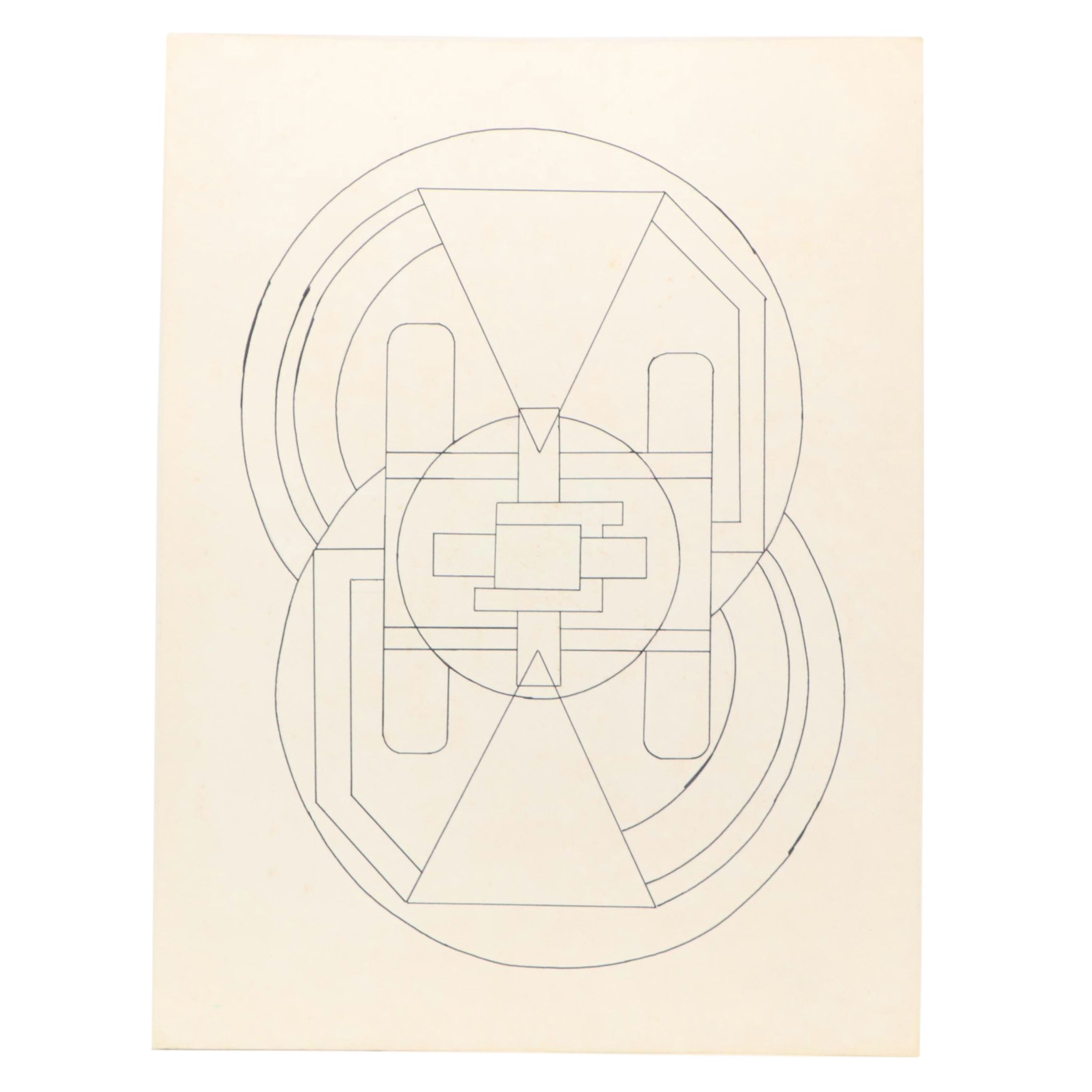 George W. Helman Modern Double-Sided Gouache Painting and Ink Drawing