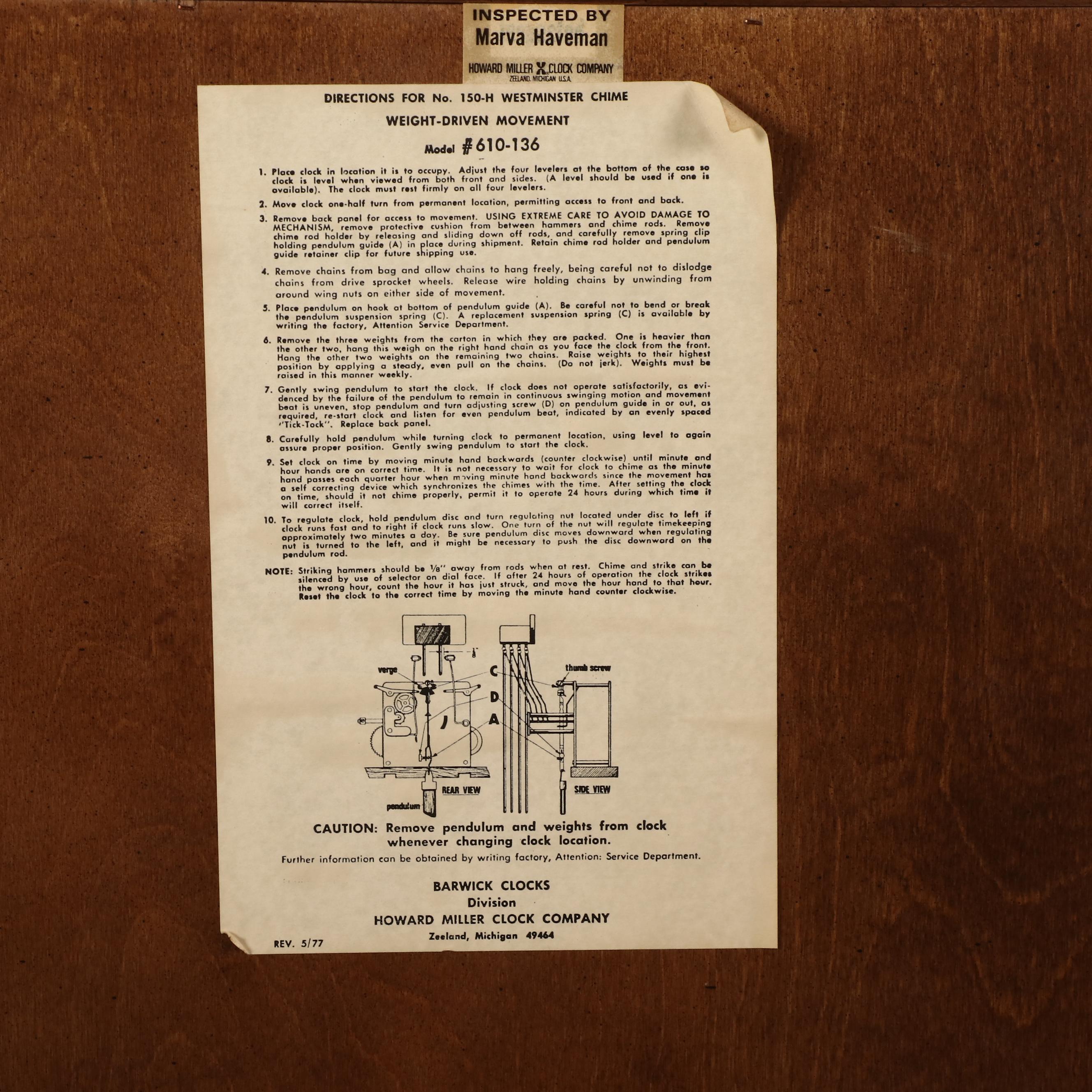 Howard Miller "Model 610-136" Federal Style Cherrywood Grandfather Clock