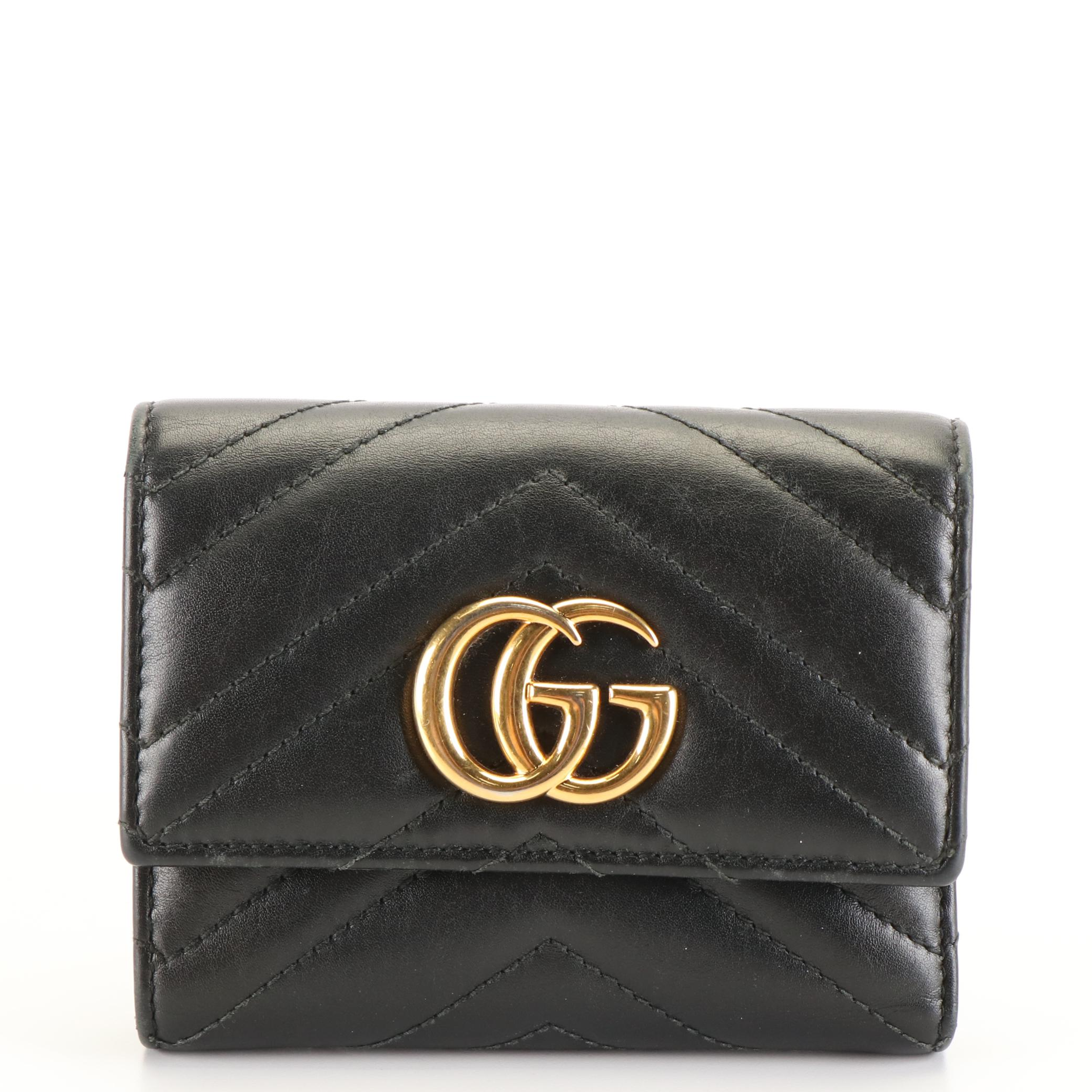 Gucci GG Marmont Trifold Wallet in Matelassé Chevron Leather