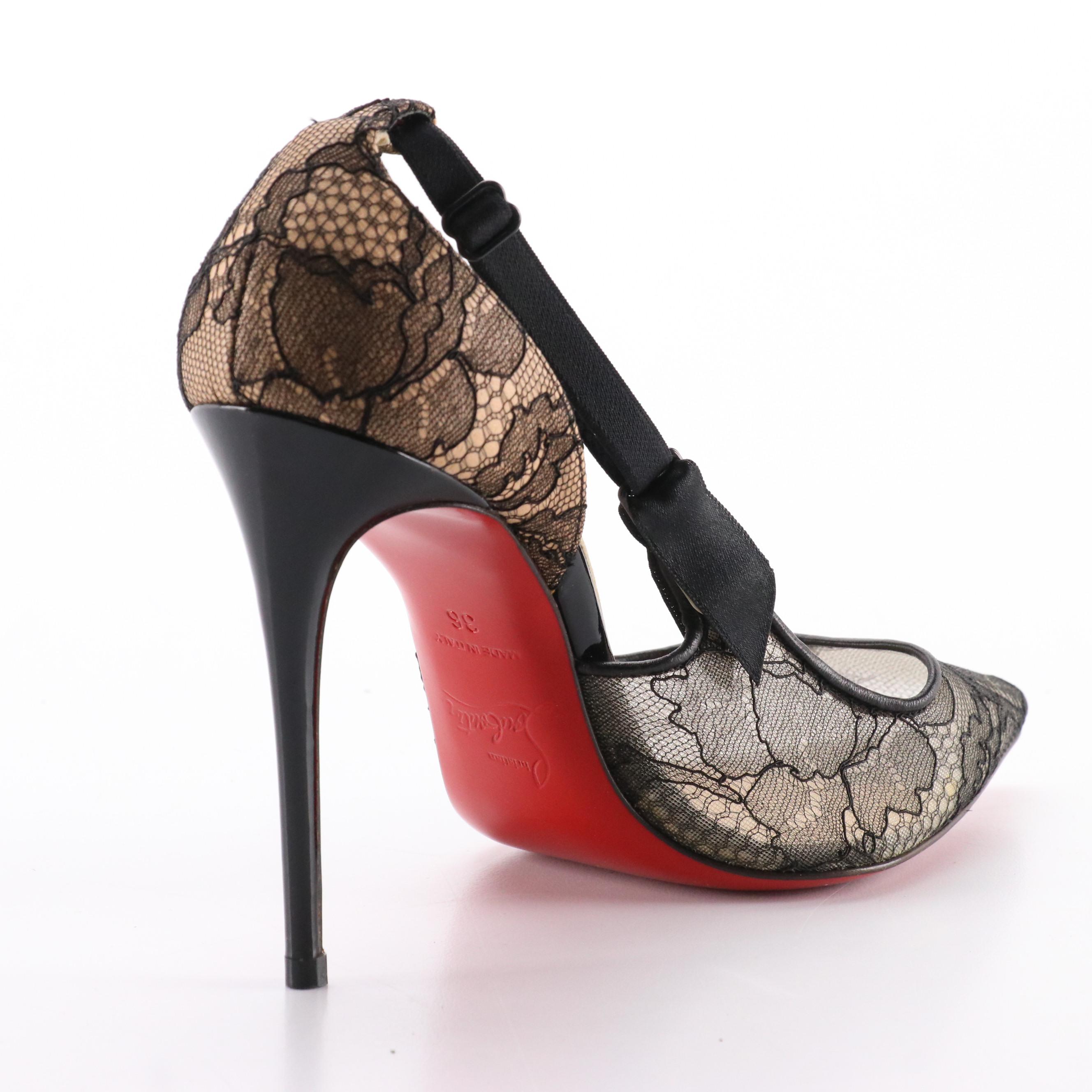 Christian Louboutin Black "Hot Jeanbi 100" Mesh Lace Pointed-Toe D'Orsay Pumps