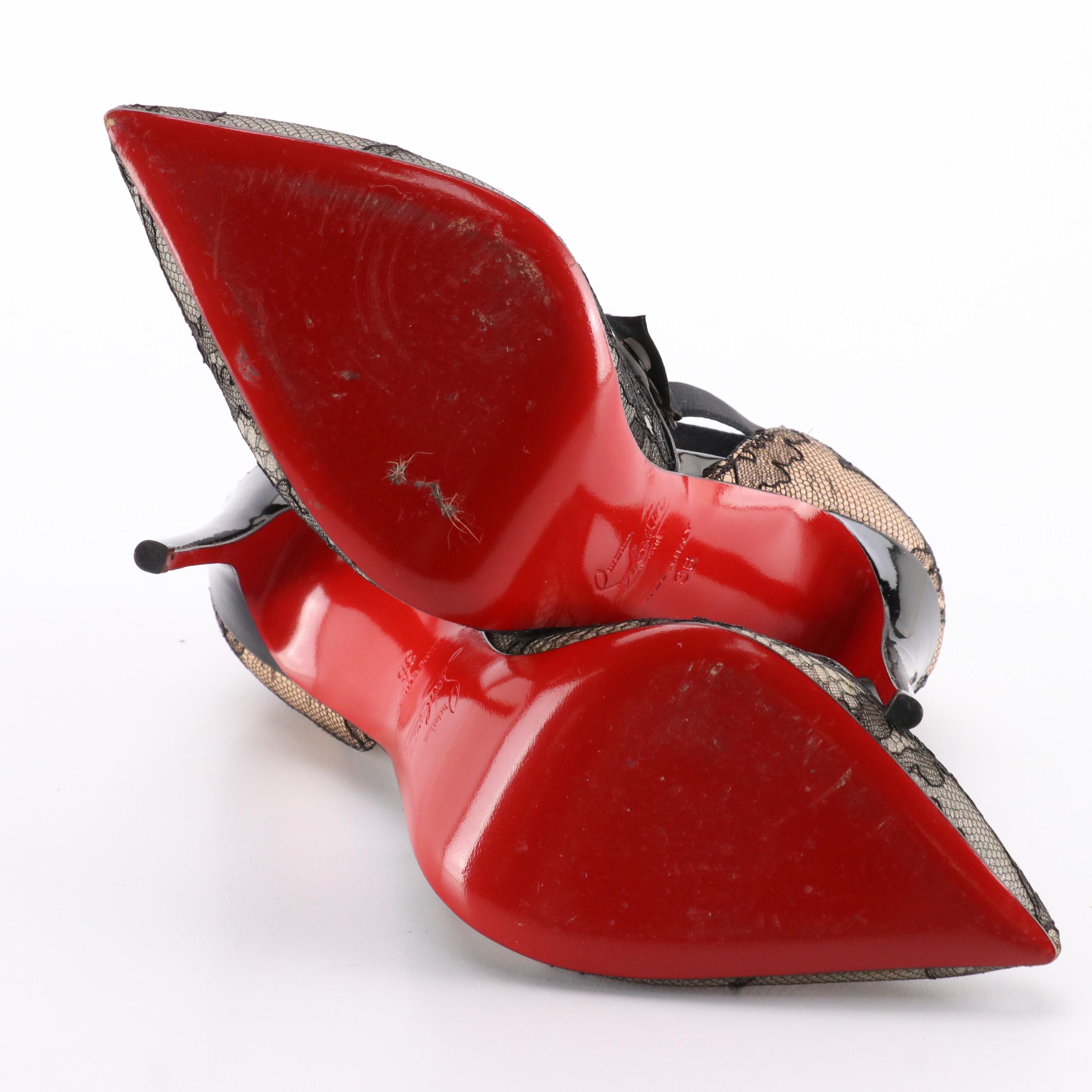 Christian Louboutin Black "Hot Jeanbi 100" Mesh Lace Pointed-Toe D'Orsay Pumps