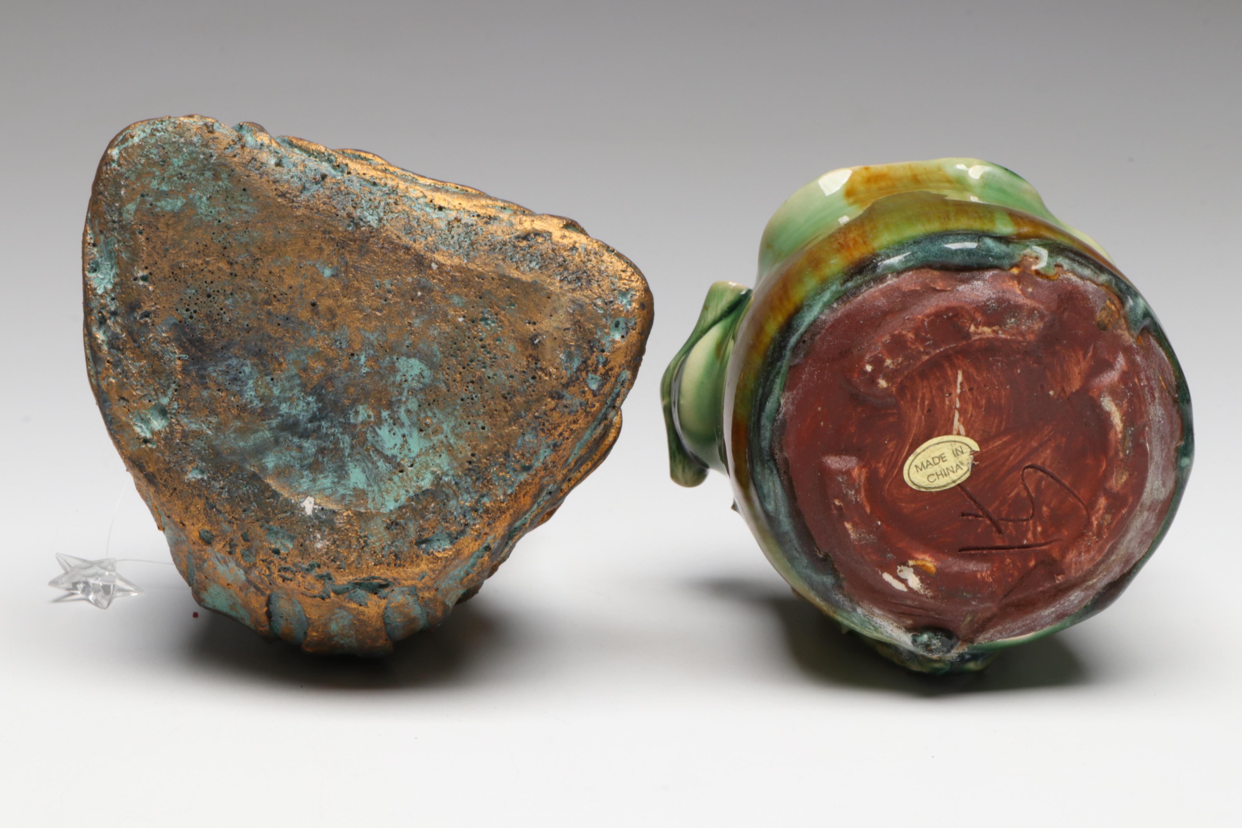 Sancai Frog & Flower Vase with Other Frog Figurines and Bonsai Planter