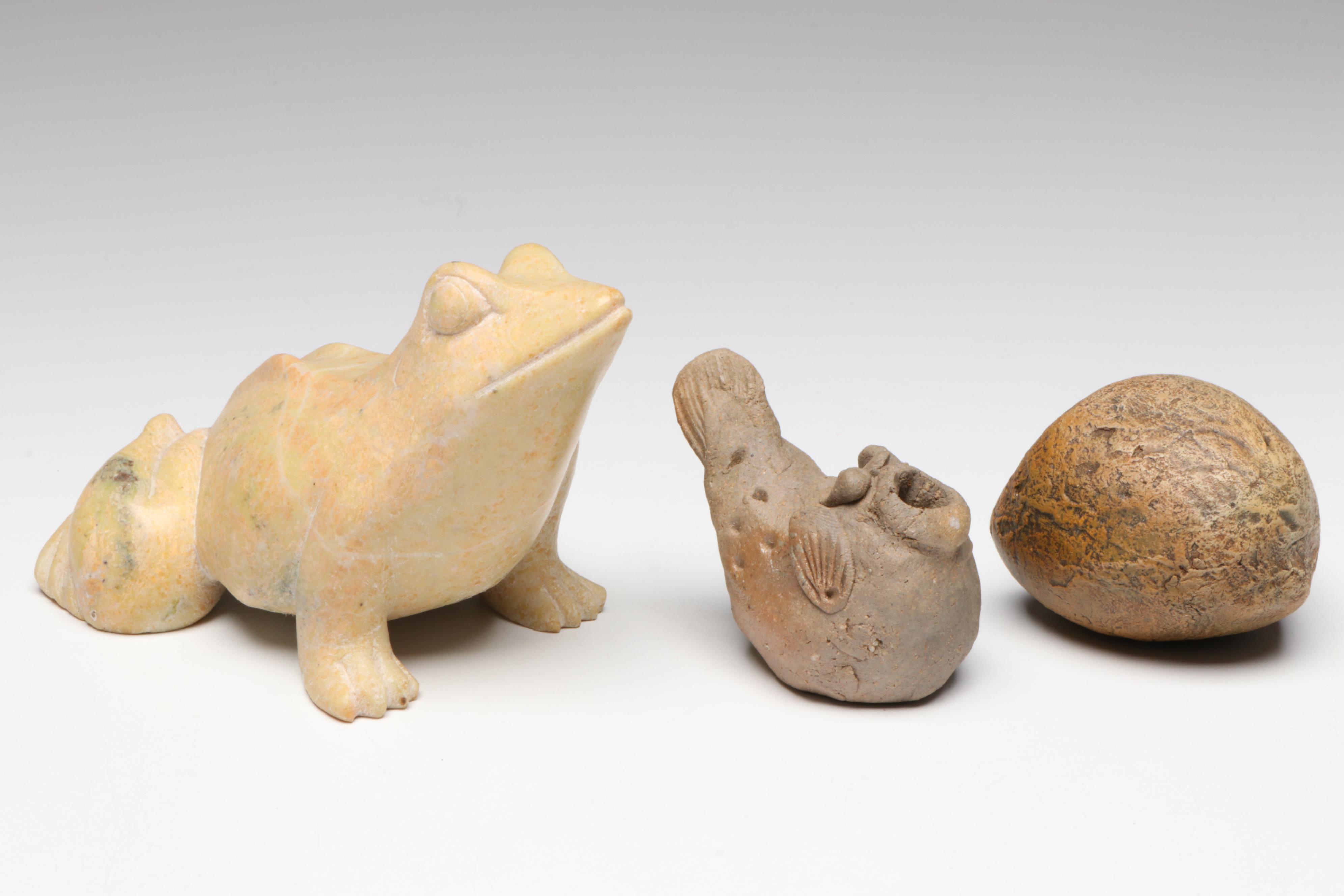 Sancai Frog & Flower Vase with Other Frog Figurines and Bonsai Planter