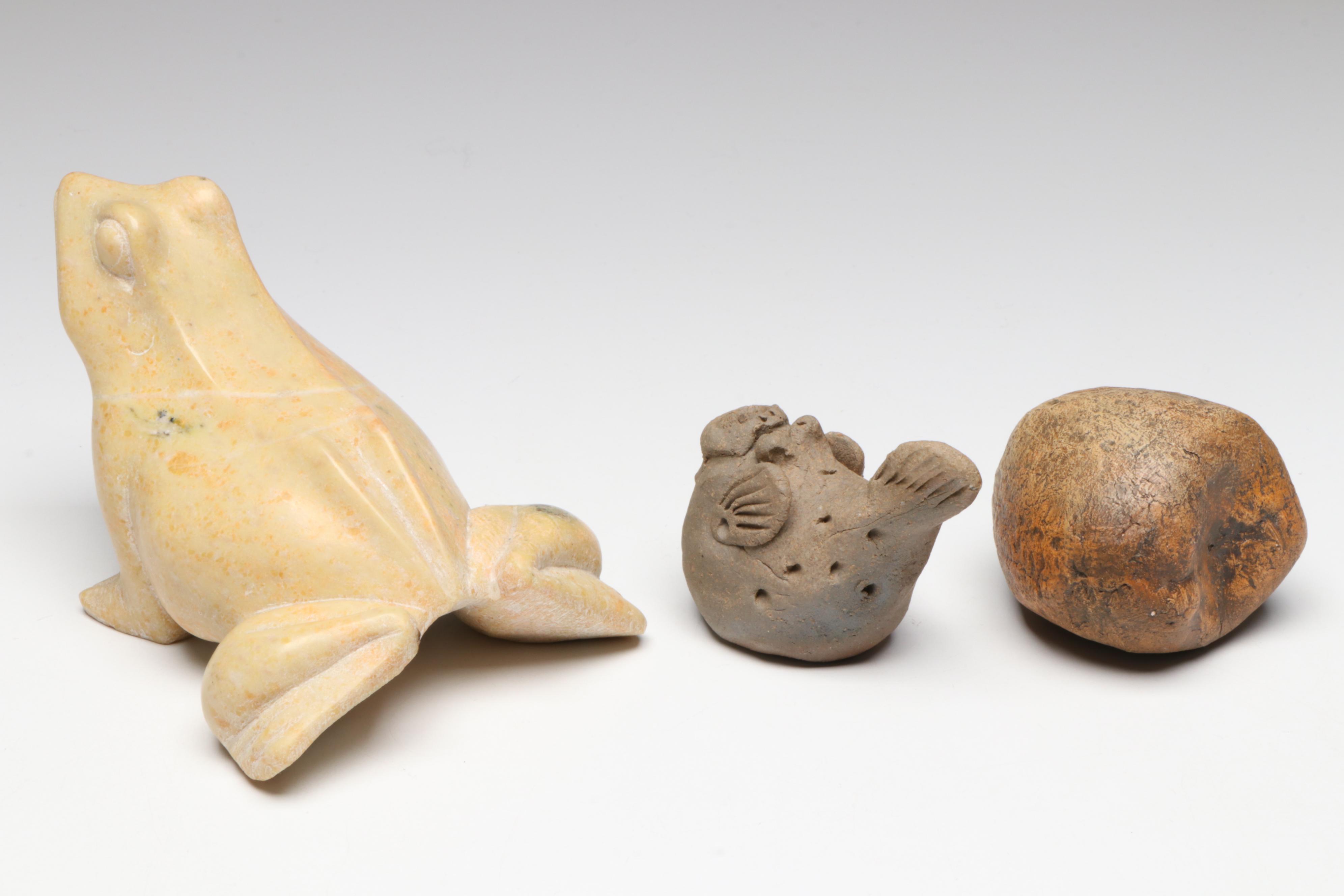 Sancai Frog & Flower Vase with Other Frog Figurines and Bonsai Planter