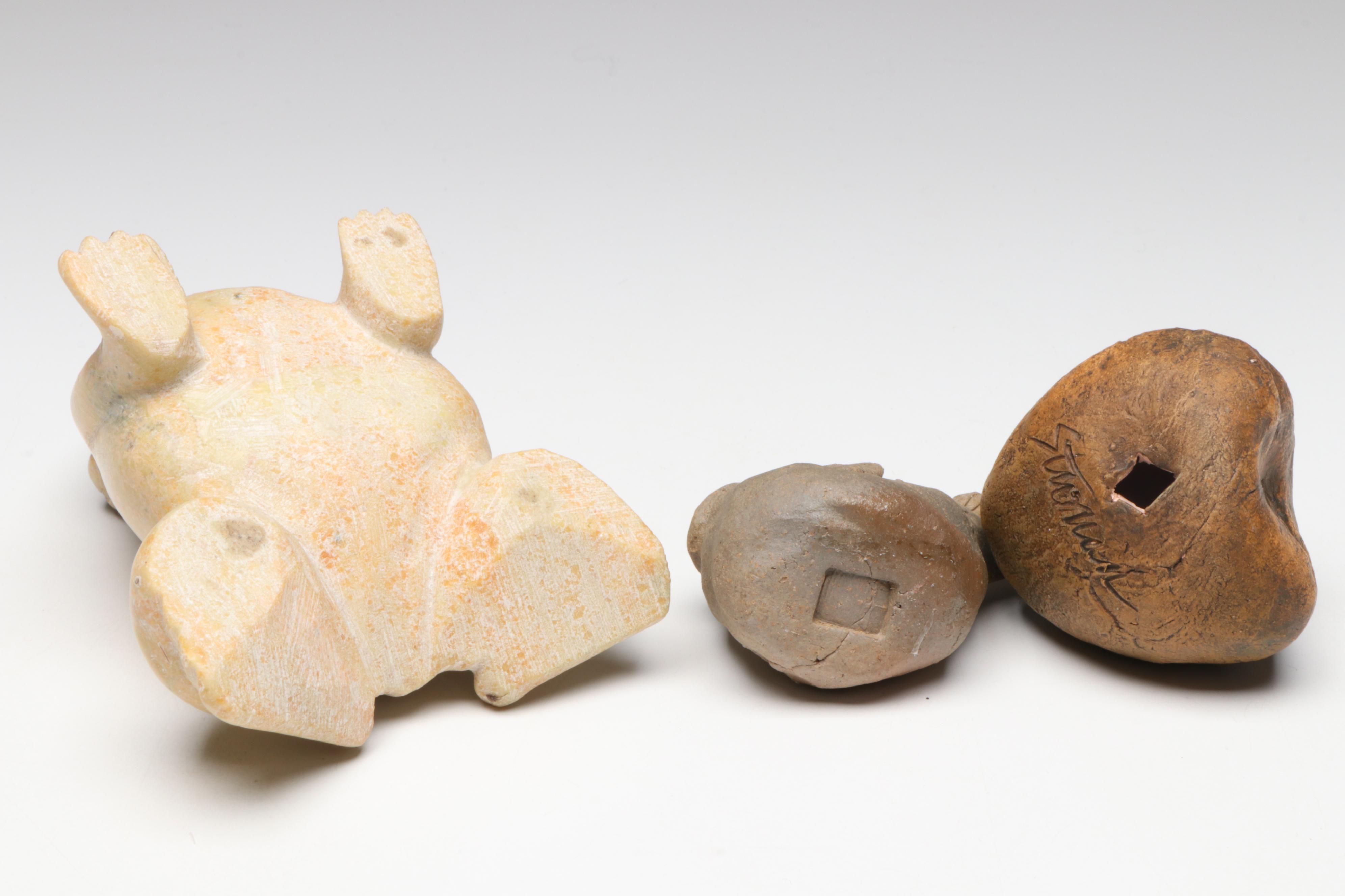 Sancai Frog & Flower Vase with Other Frog Figurines and Bonsai Planter