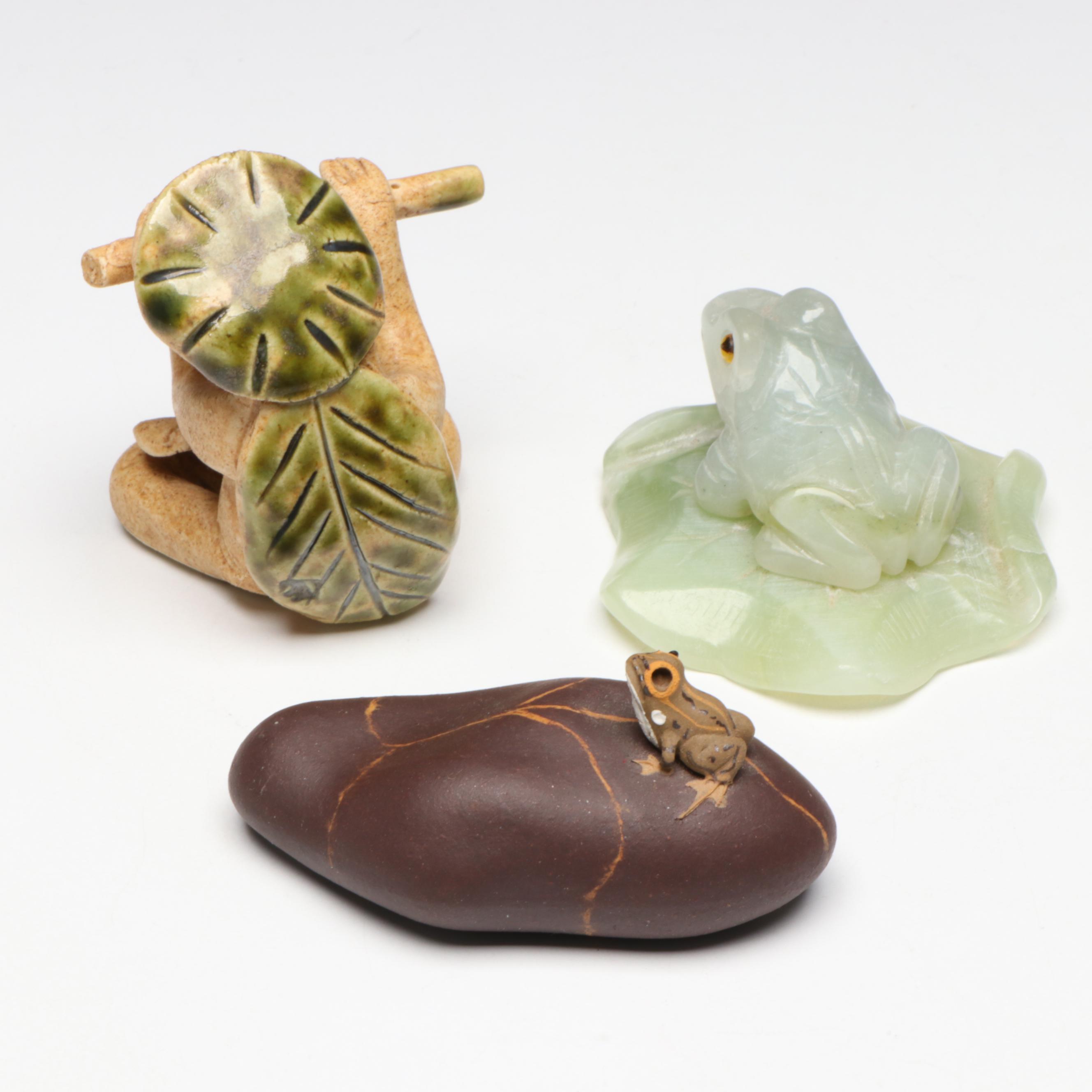 Sancai Frog & Flower Vase with Other Frog Figurines and Bonsai Planter