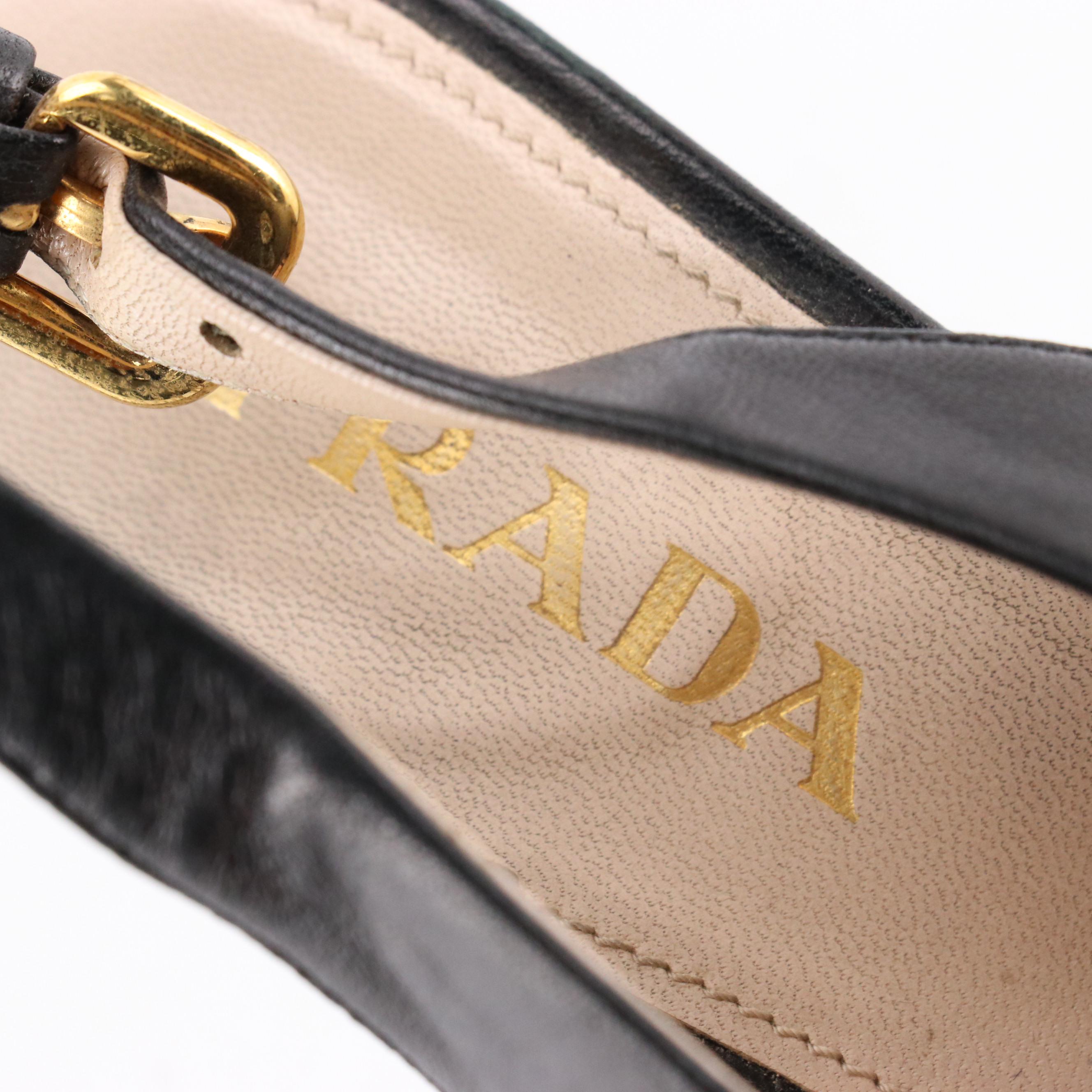Prada Black Leather Platform Peep-Toe Slingbacks
