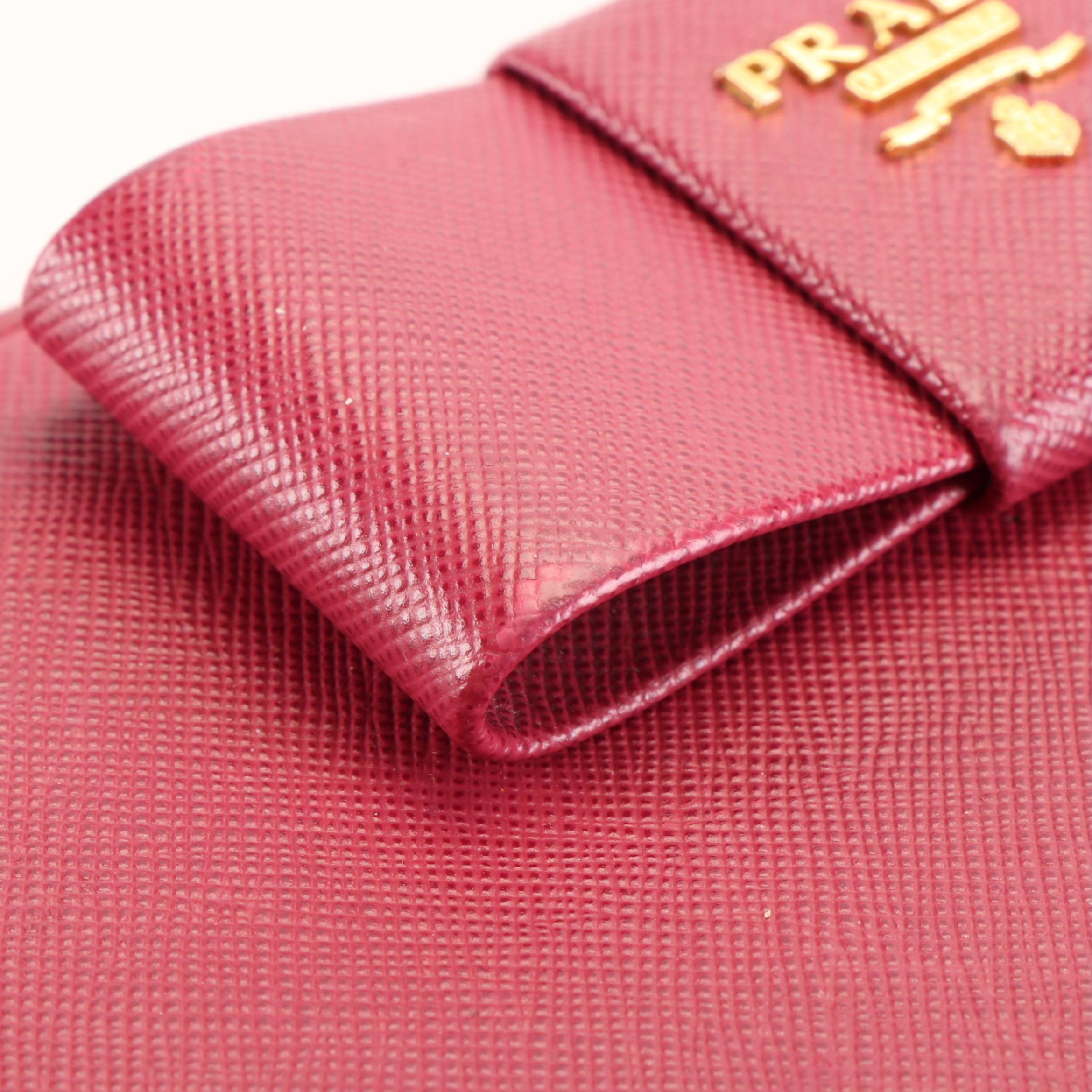 Prada Fiocco Bow Zip Around Long Wallet in Peonia Saffiano Leather