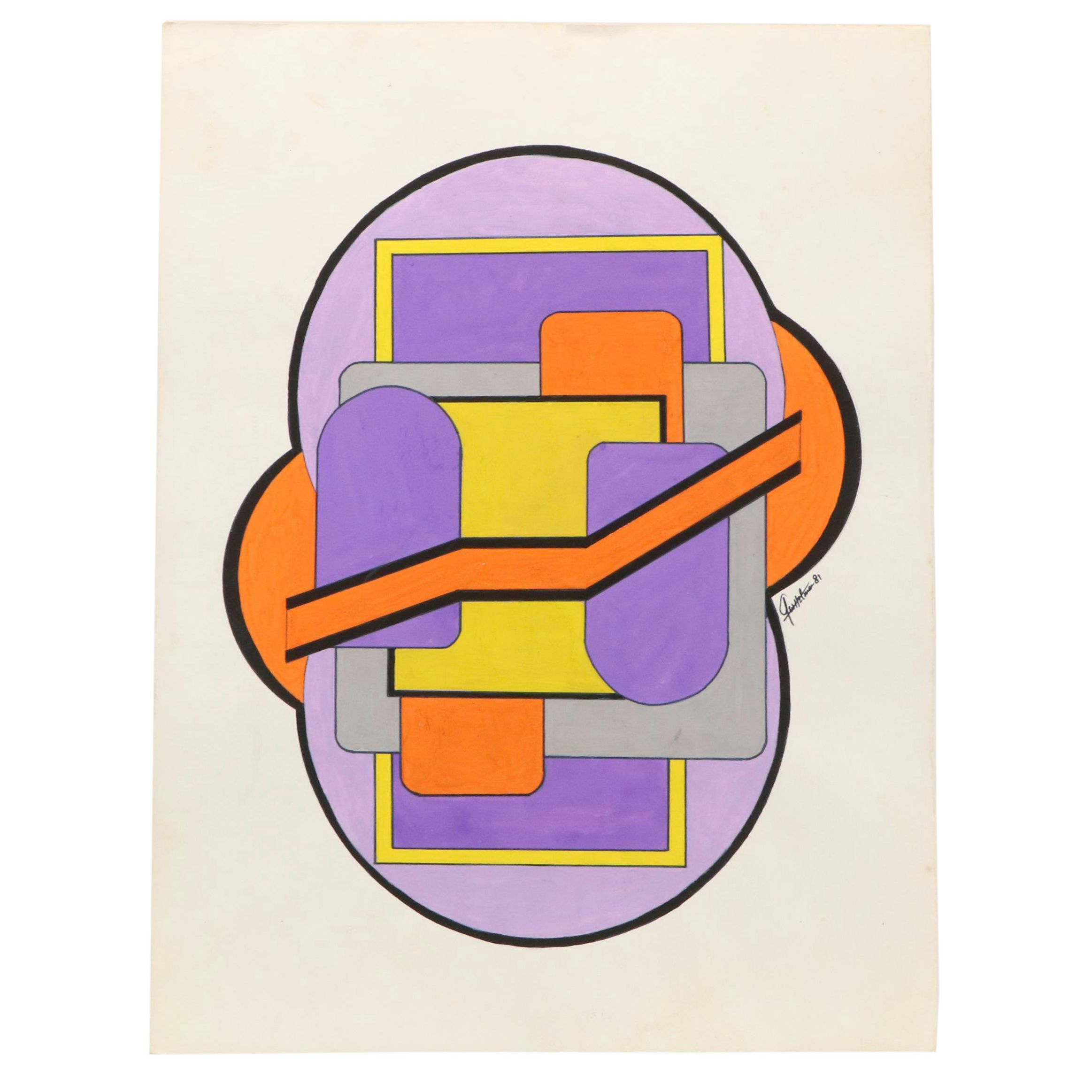 George W. Helman Modern Abstract Gouache Painting, 21st Century