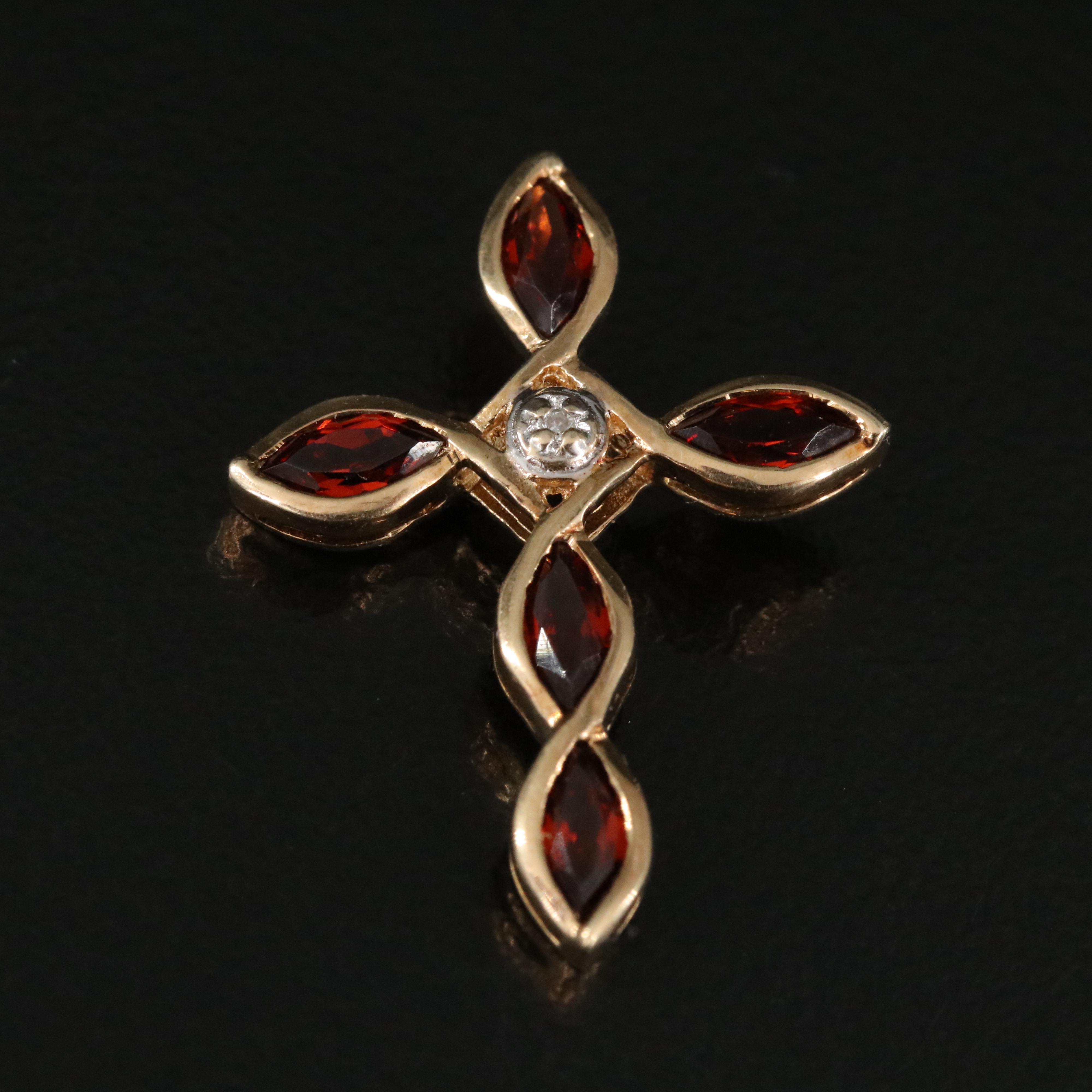 14K Diamond and Garnet Cross Pendant