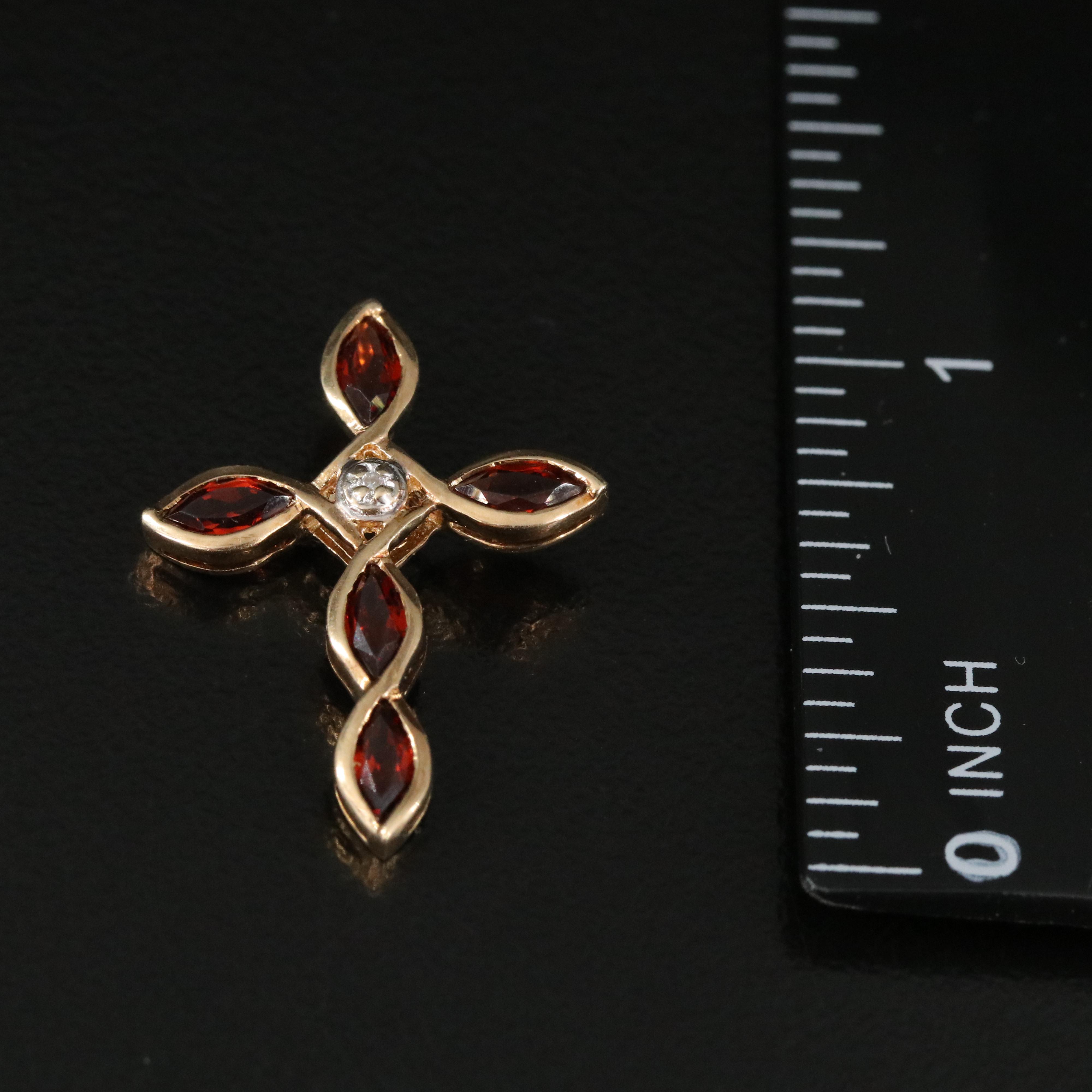 14K Diamond and Garnet Cross Pendant