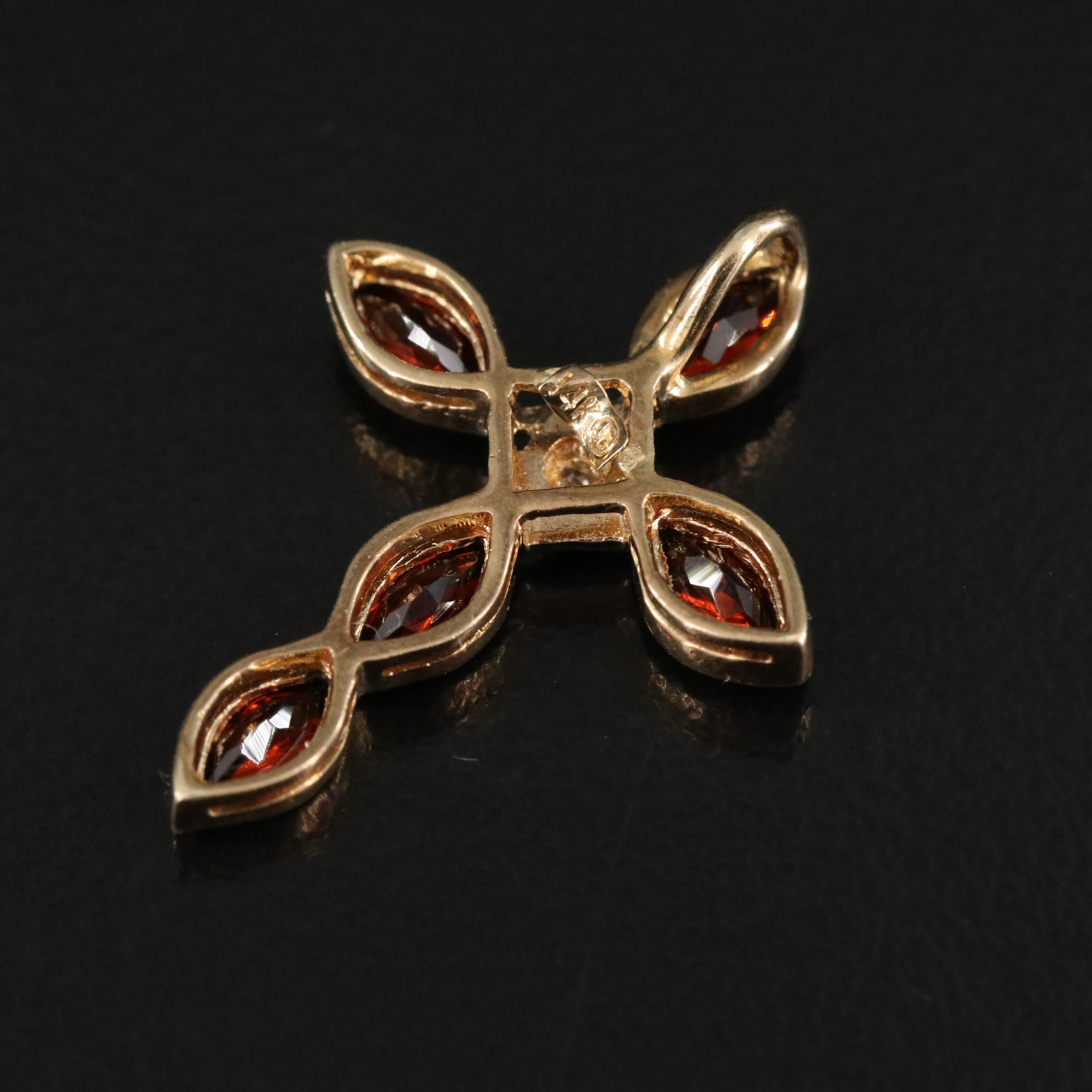 14K Diamond and Garnet Cross Pendant