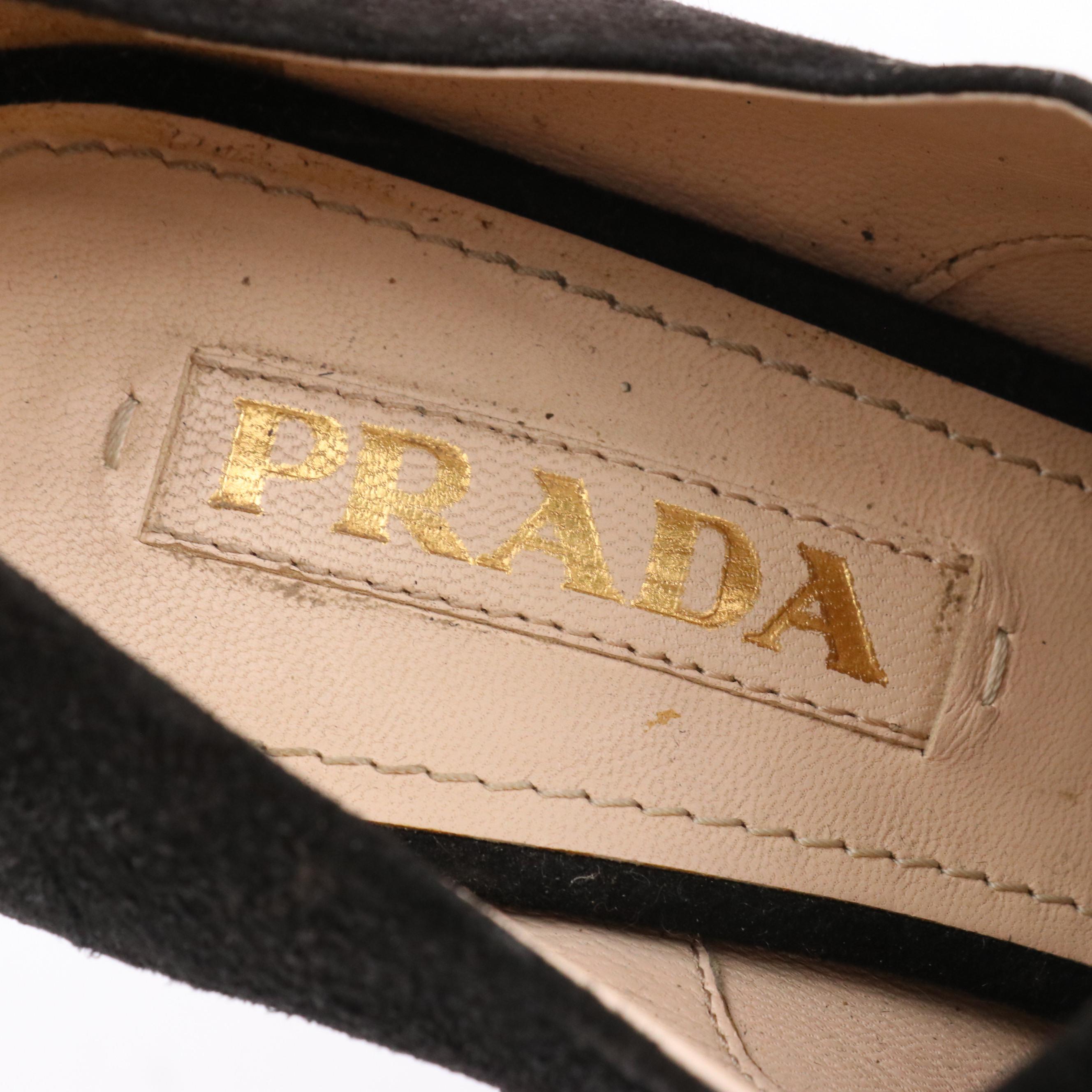 Prada Black Suede and Leopard Print Calf Hair Lace-Up Peep Toe Wedges