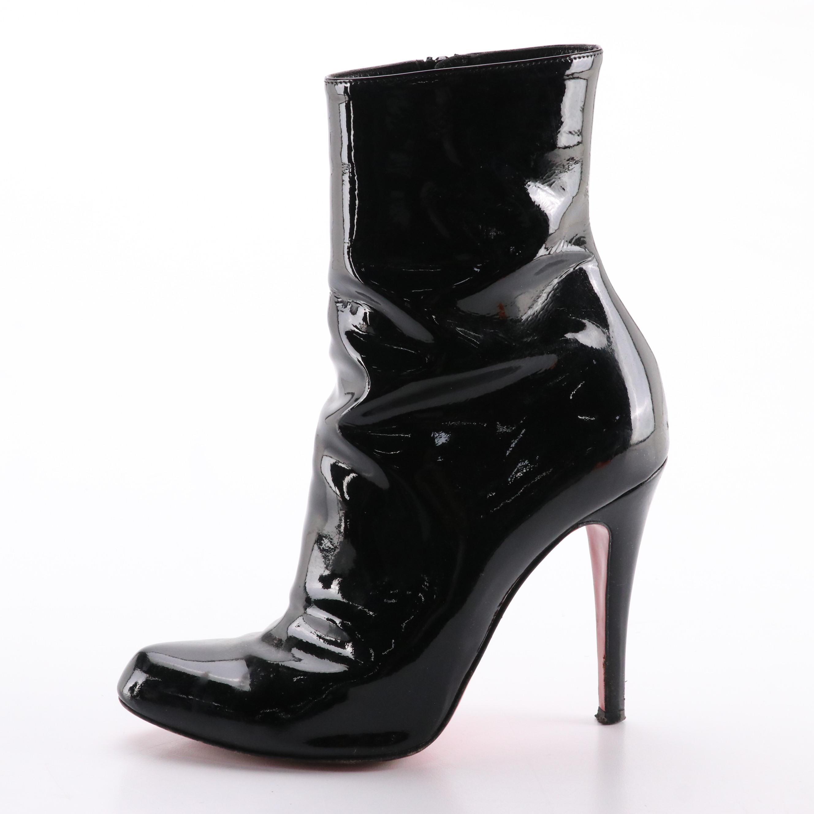 Christian Louboutin Black Patent Leather High-Heeled Platform Booties