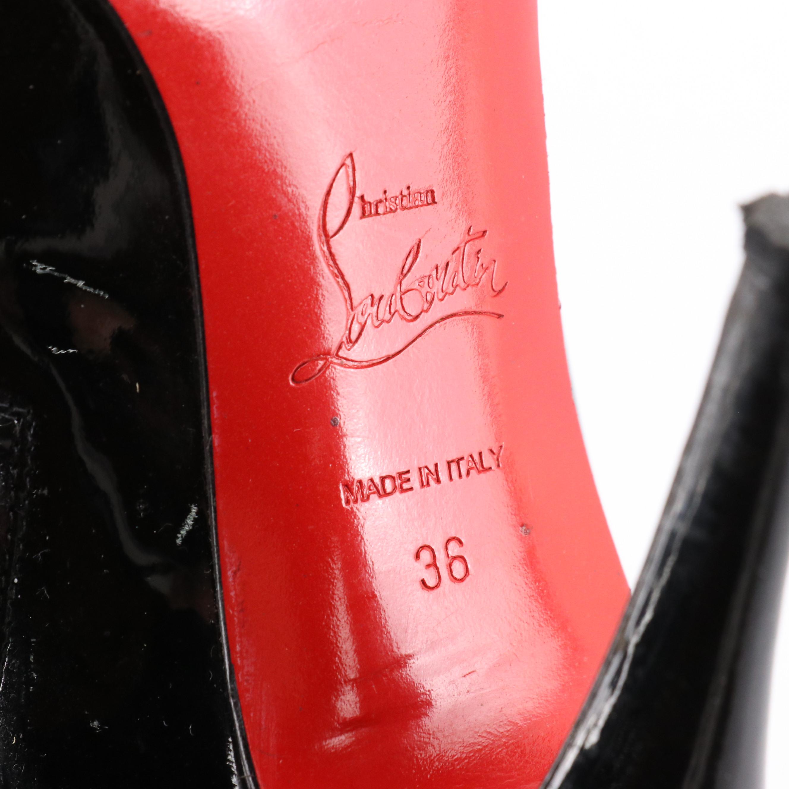 Christian Louboutin Black Patent Leather High-Heeled Platform Booties